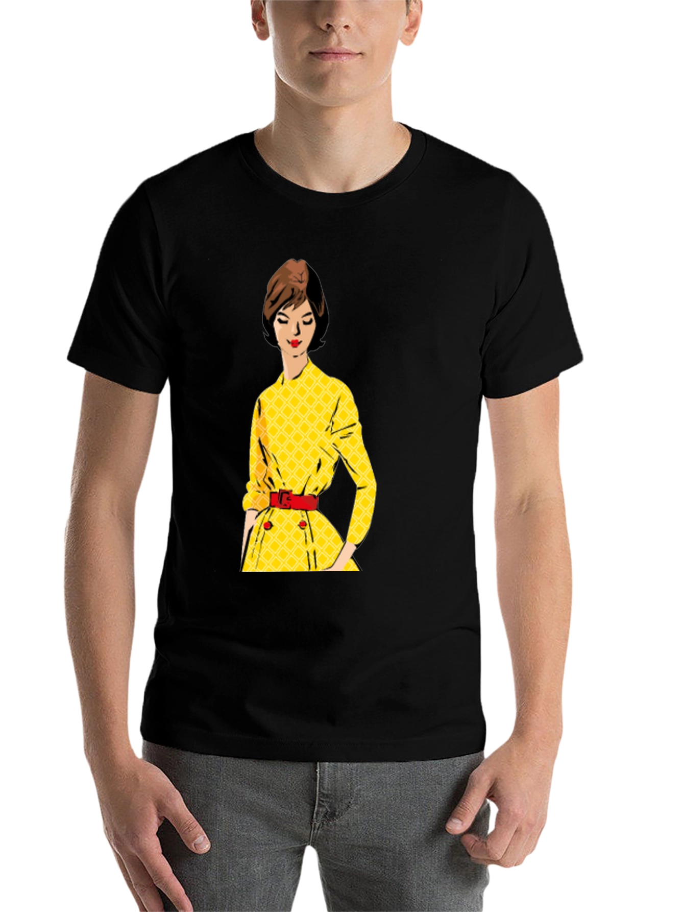 Black Retro Yellow Dress T-Shirt view 7