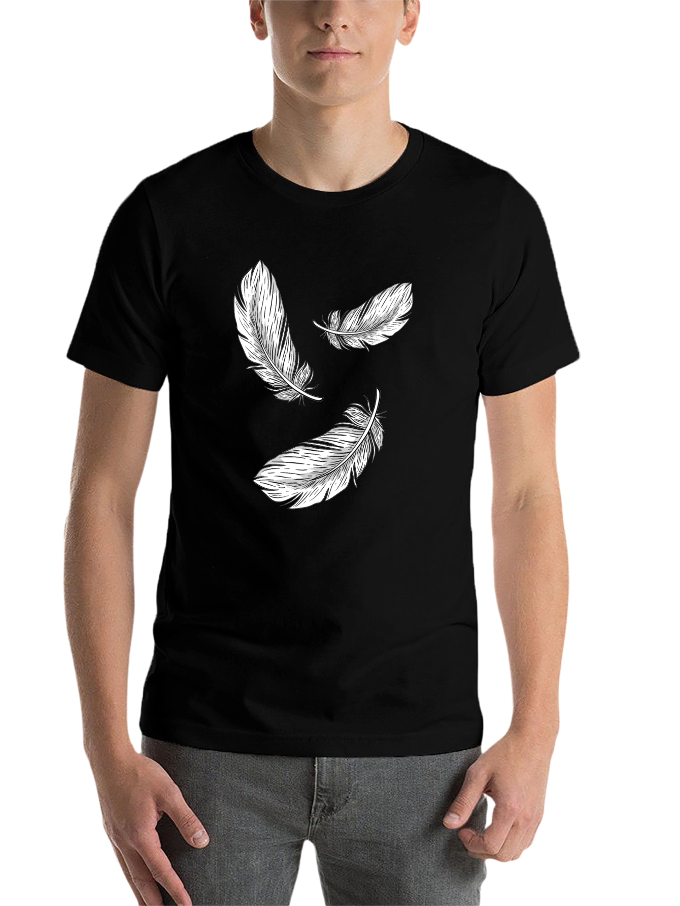 Black Feather Print Black T-Shirt view 7