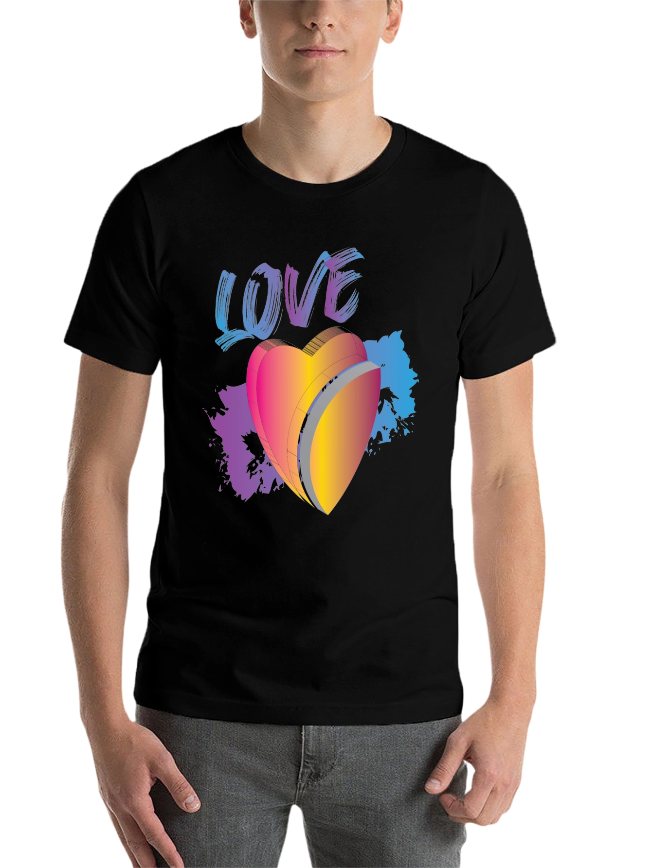 Black Love Heart Graphic Black T-Shirt view 7