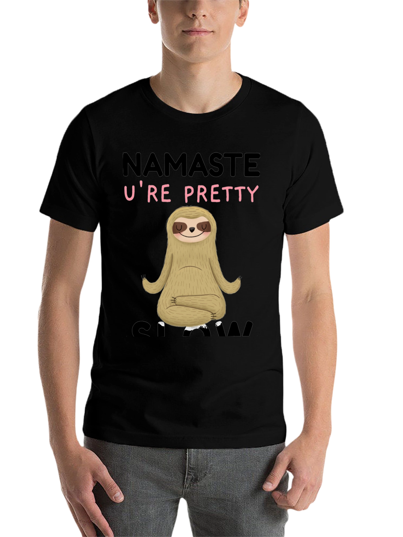 Black Namaste U're Pretty Sloth T-Shirt - Relaxed Fit view 7