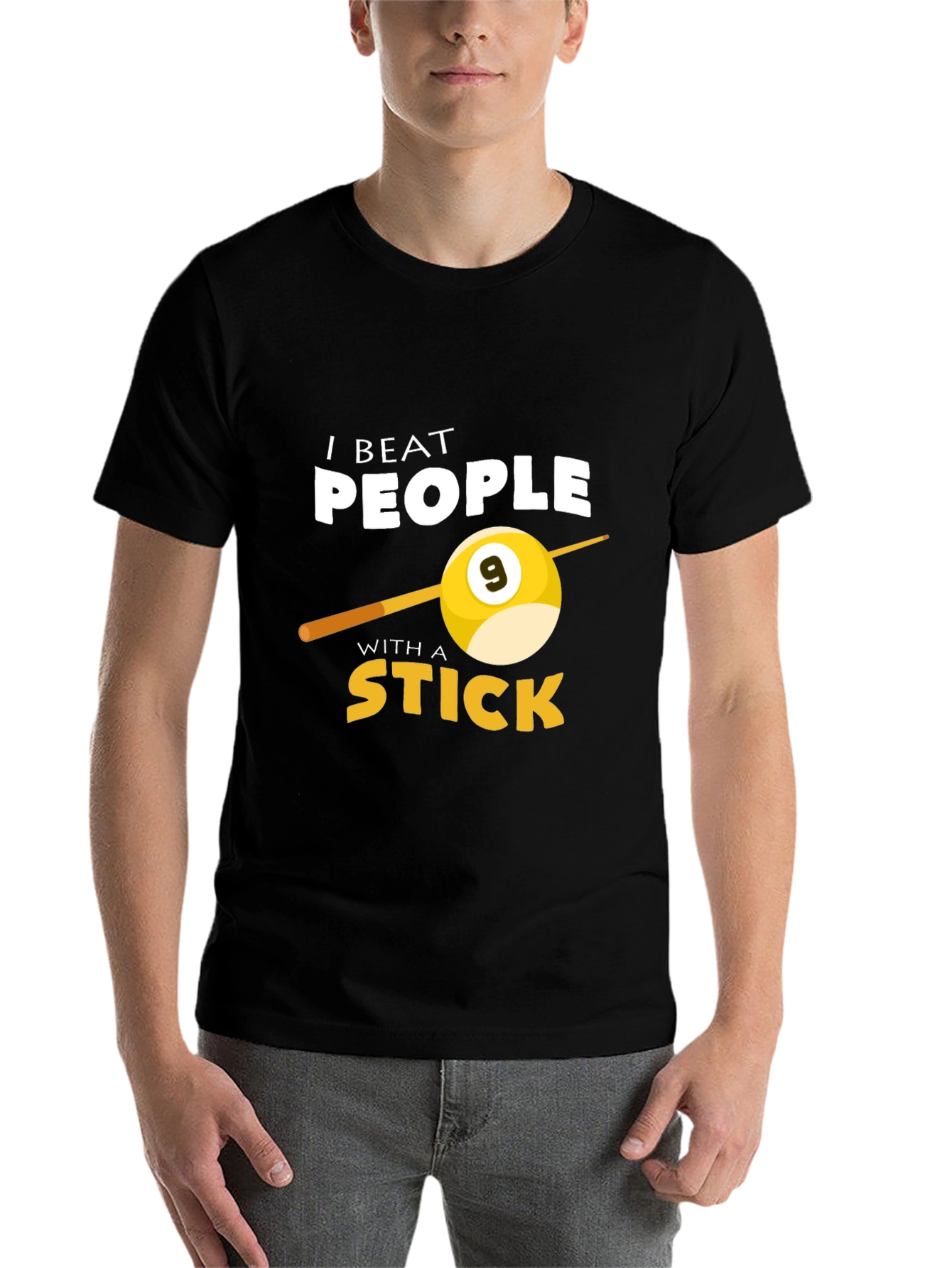 Black I Beat People With A Stick Billiards T-Shirt view 7