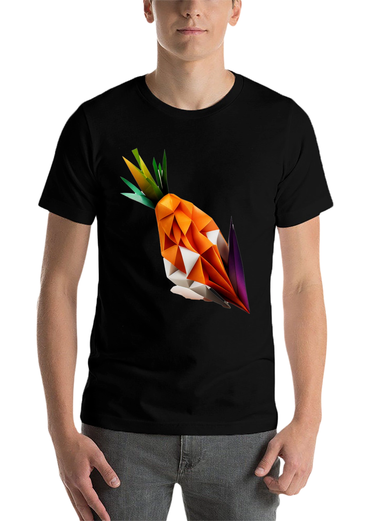 Black Geometric Origami Carrot Black T-Shirt view 7