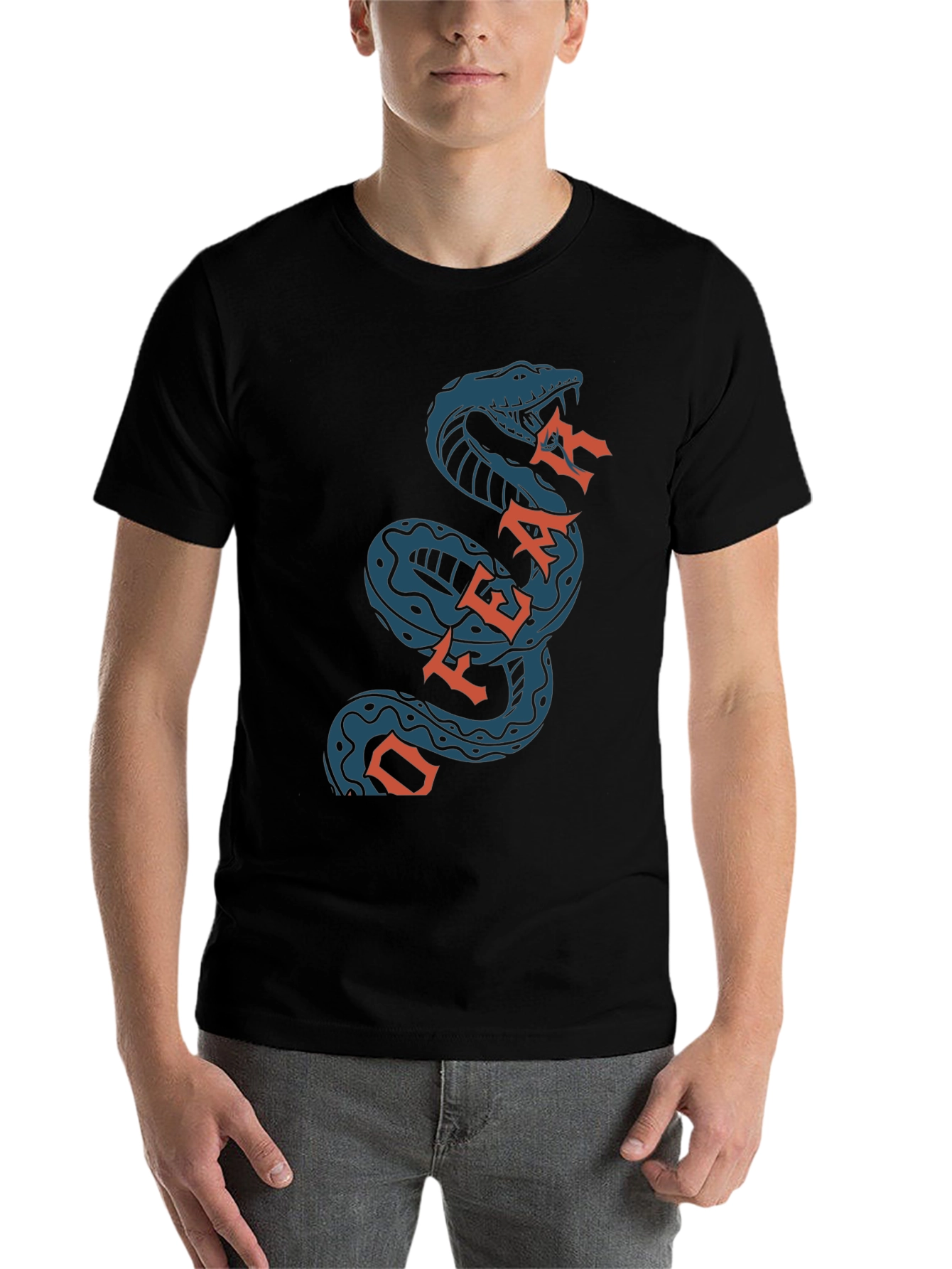 Black Off Fear Snake T-Shirt - Black Cotton Graphic Tee view 7