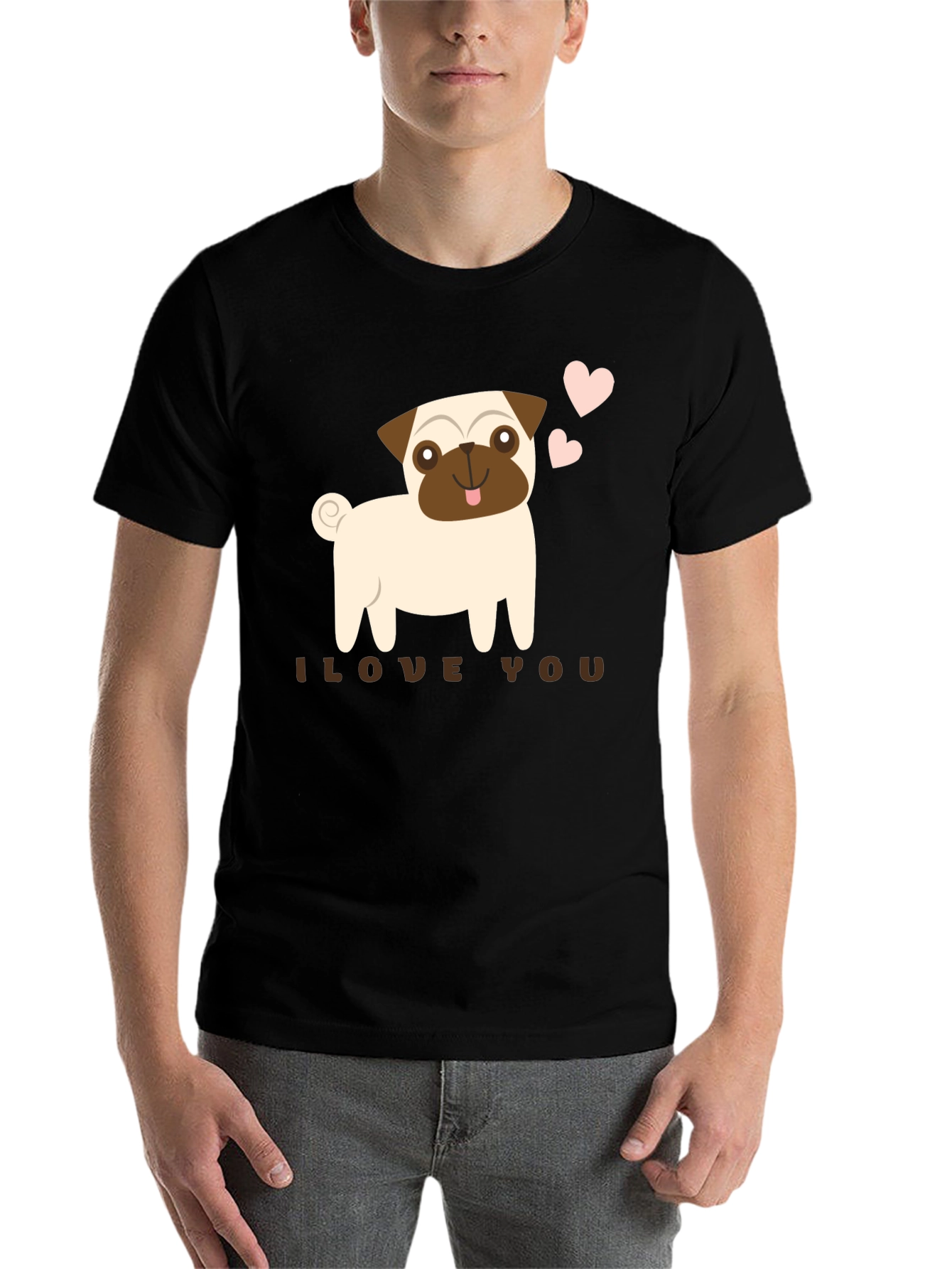 Black I Love You Pug Graphic Tee - Black view 7