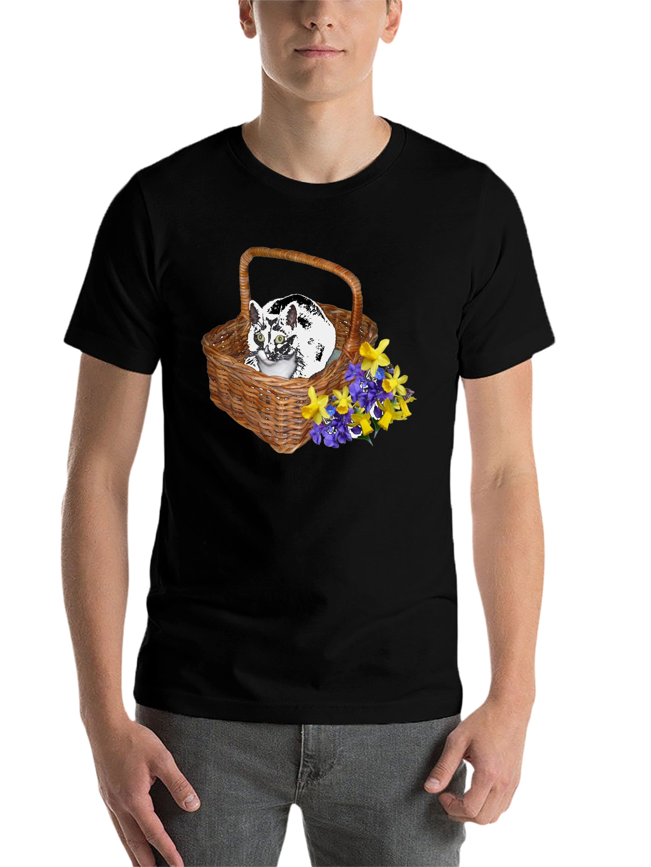 Black Cat in Basket Tee - Floral Accent view 7