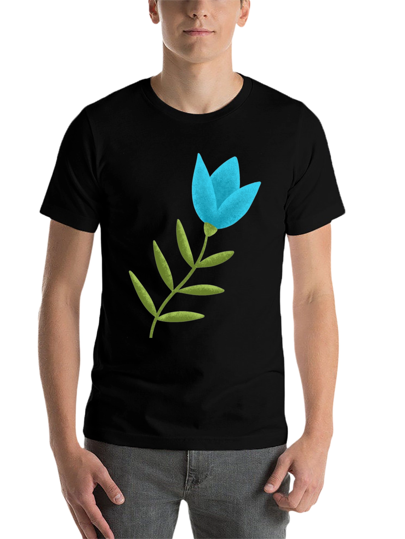 Black Blue Flower Graphic Tee - Black Cotton Blend view 7