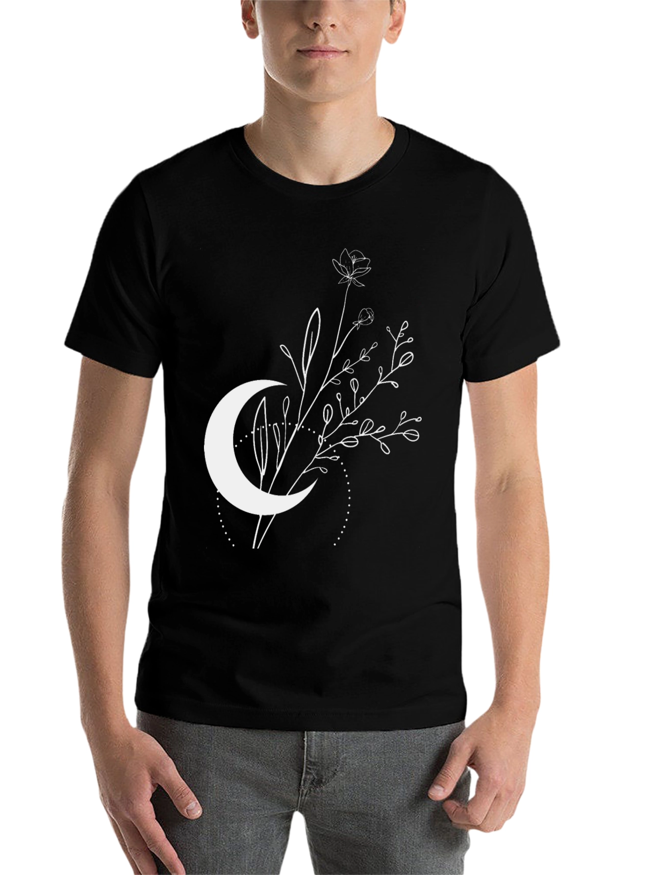 Black Moon & Floral Graphic T-Shirt - Stylish Casual Wear view 7