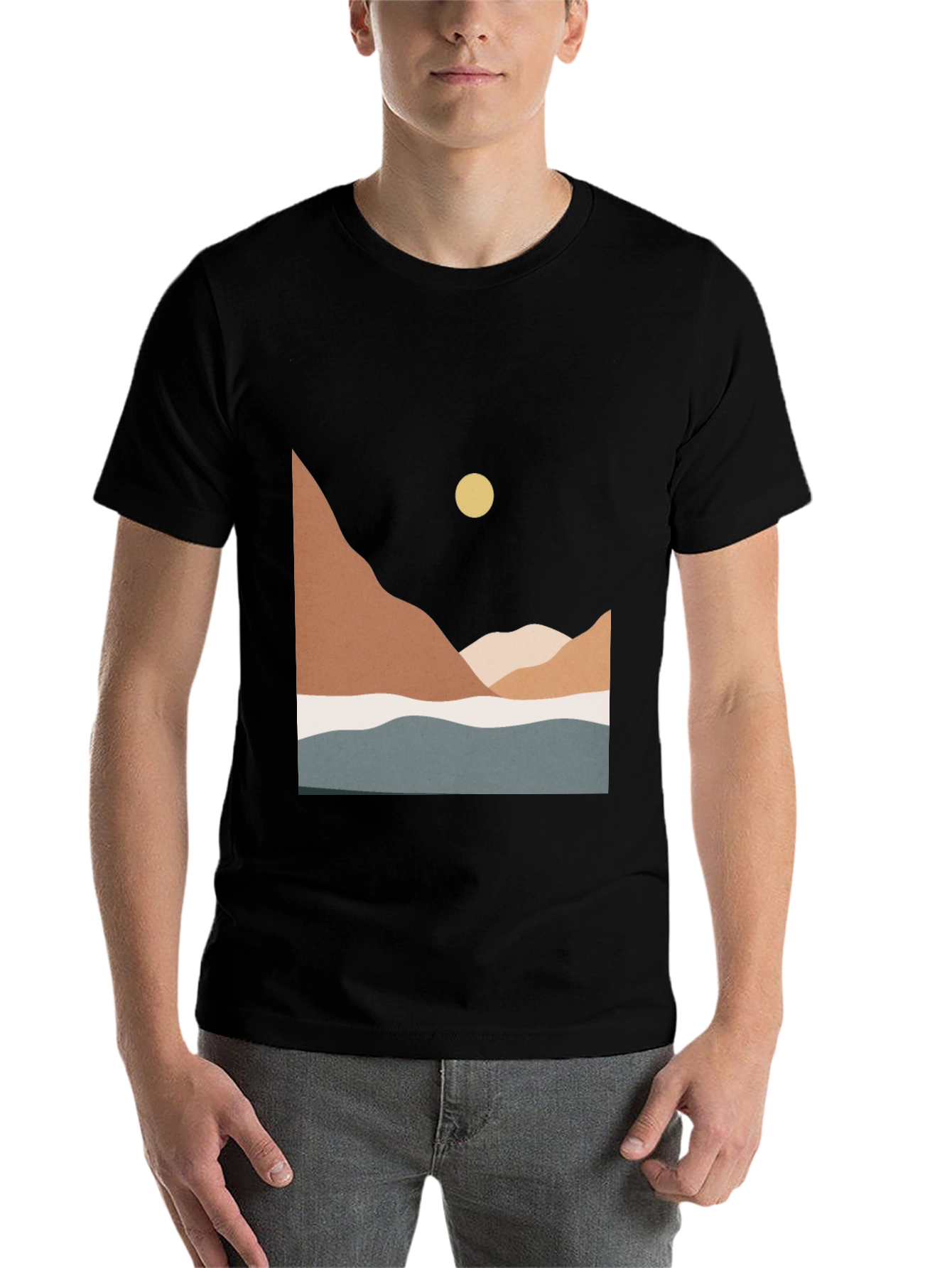 Black Minimalist Mountain Scene Graphic Tee view 7