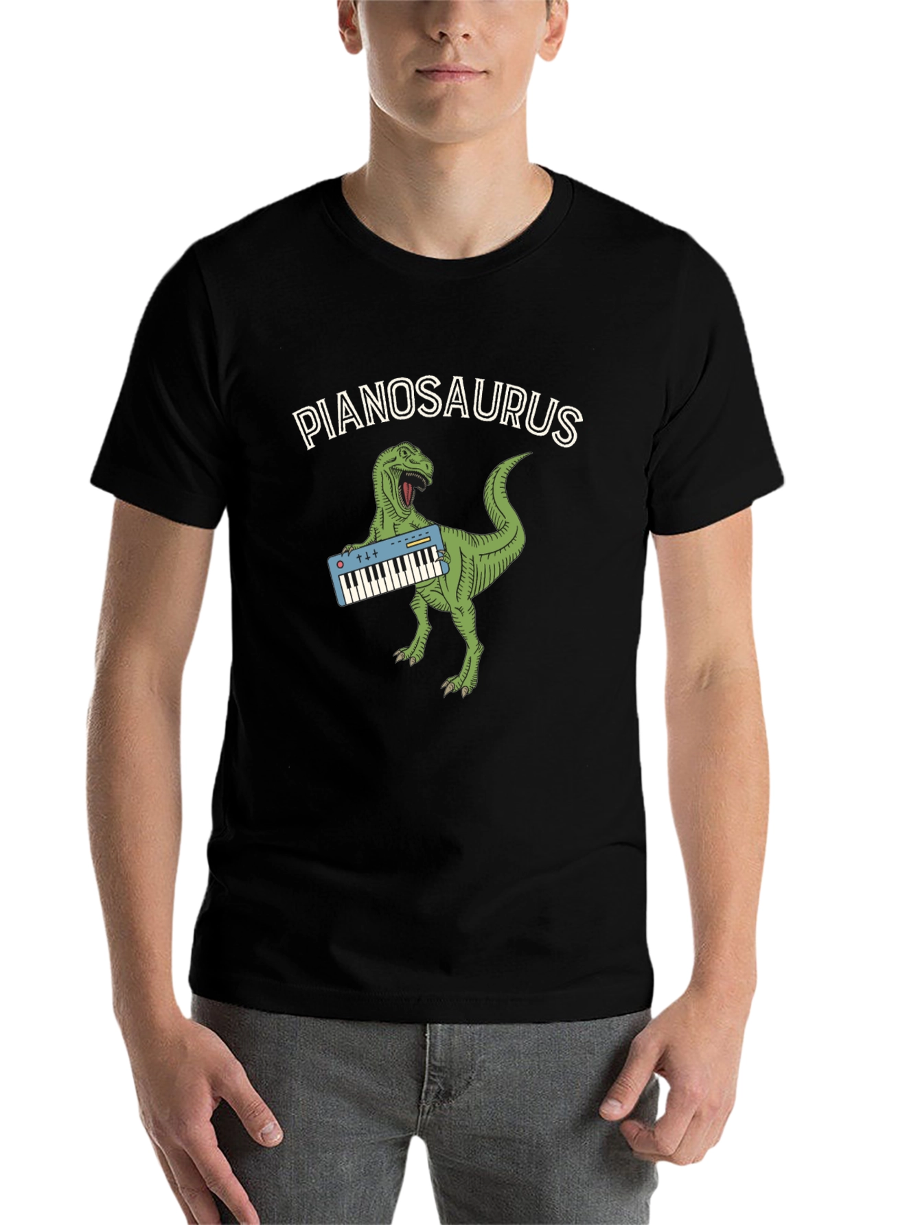 Black Pianosaurus Dinosaur Black T-Shirt view 7