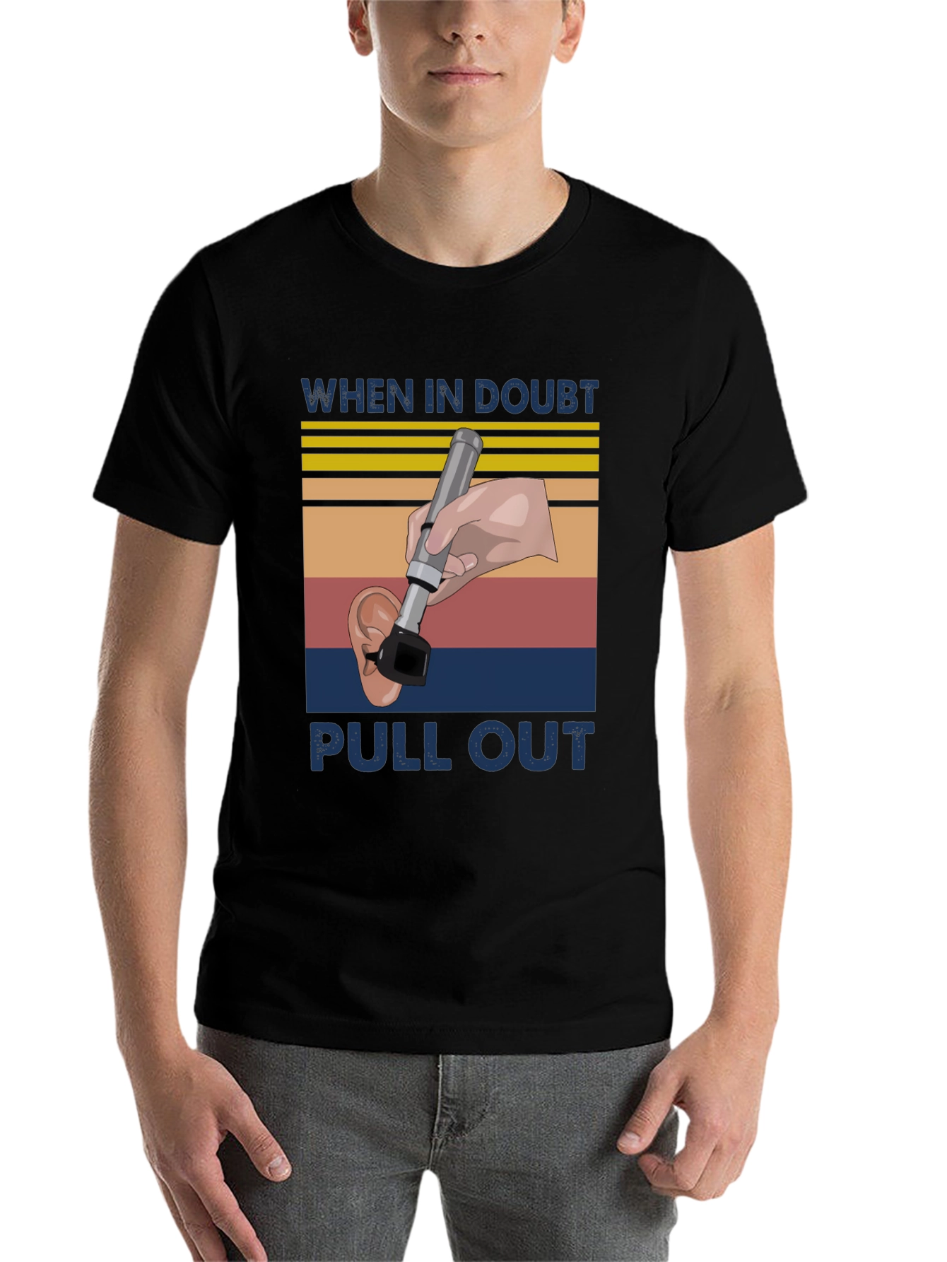 Black Funny Otoscope T-Shirt - When in Doubt Pull Out view 7