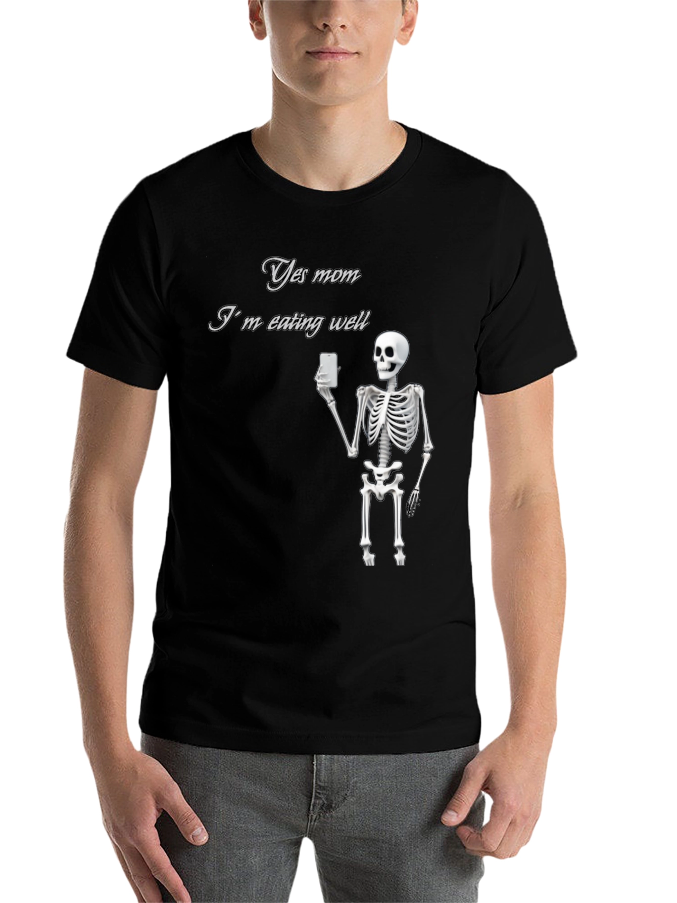 Black Yes Mom Skeleton Graphic Tee - Funny Humor T-Shirt view 7