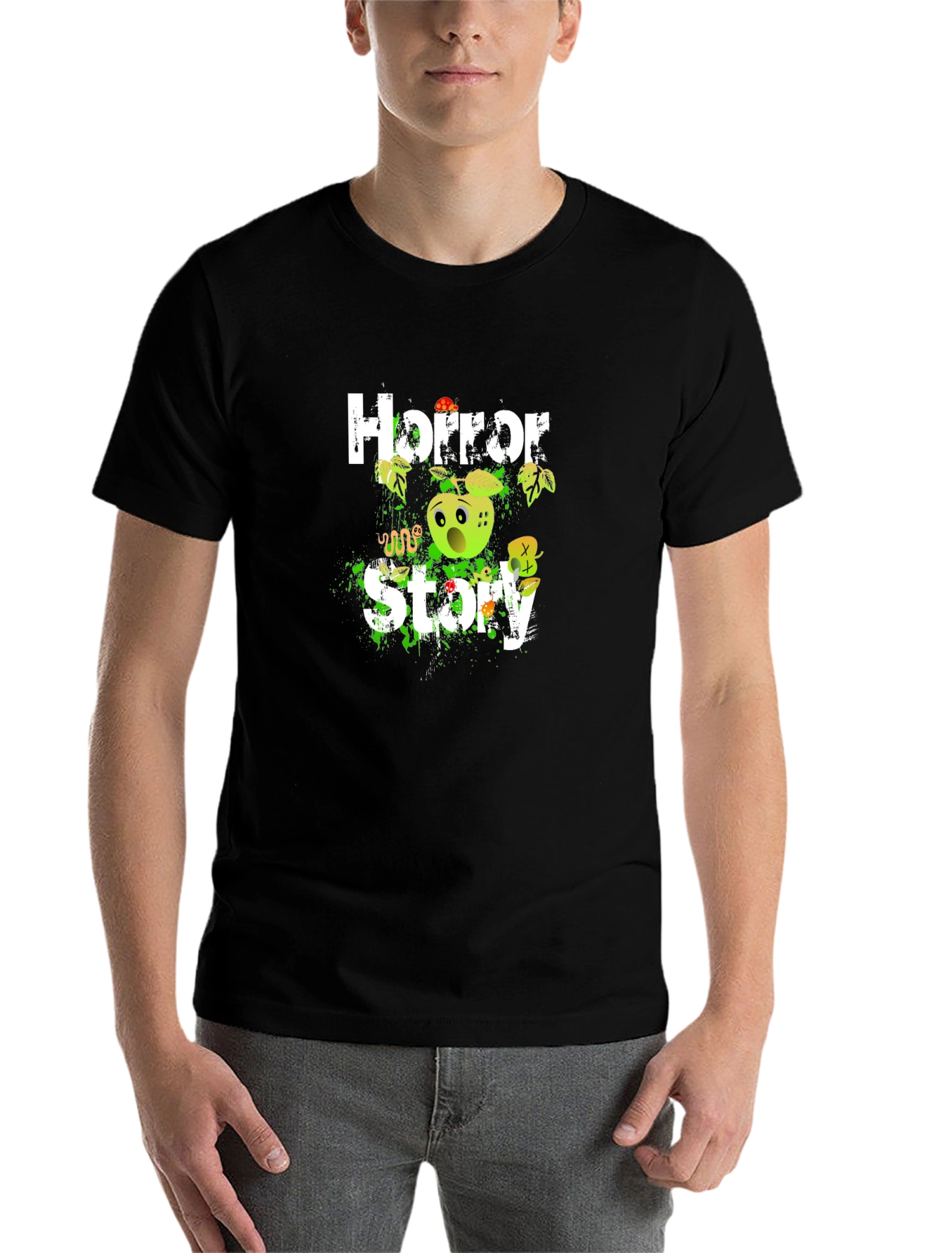 Black Horror Story Graphic Tee - Creepy Apple Design view 7