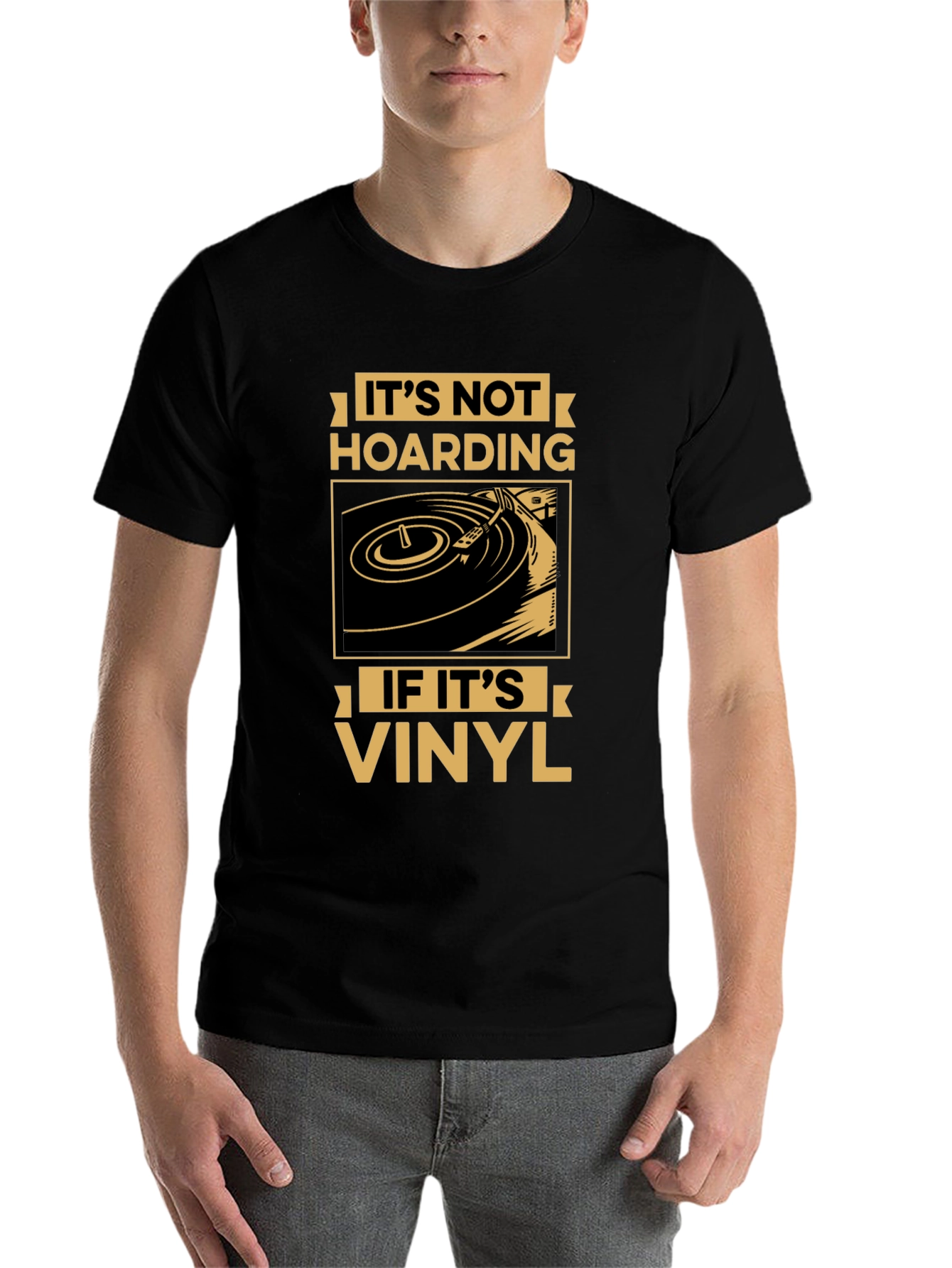 Black It's Not Hoarding If It's Vinyl Record T-Shirt view 7