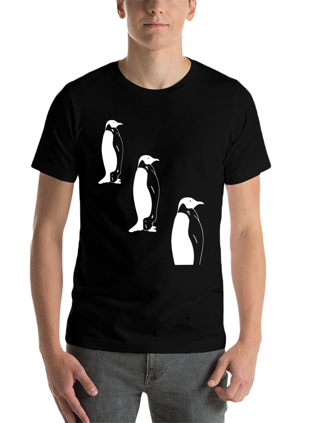 Black Penguin Trio Graphic Tee - Black Cotton T-Shirt view 7