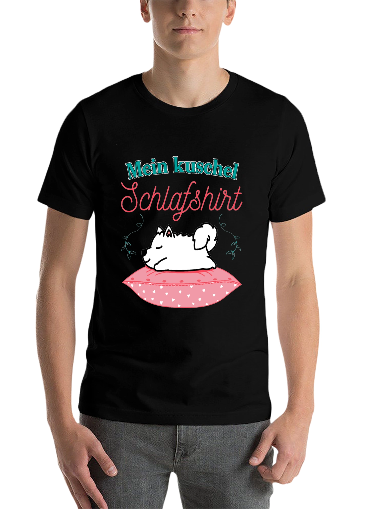 Black Cute Dog 'Mein Kuschel Schlafshirt' Graphic T-Shirt view 7