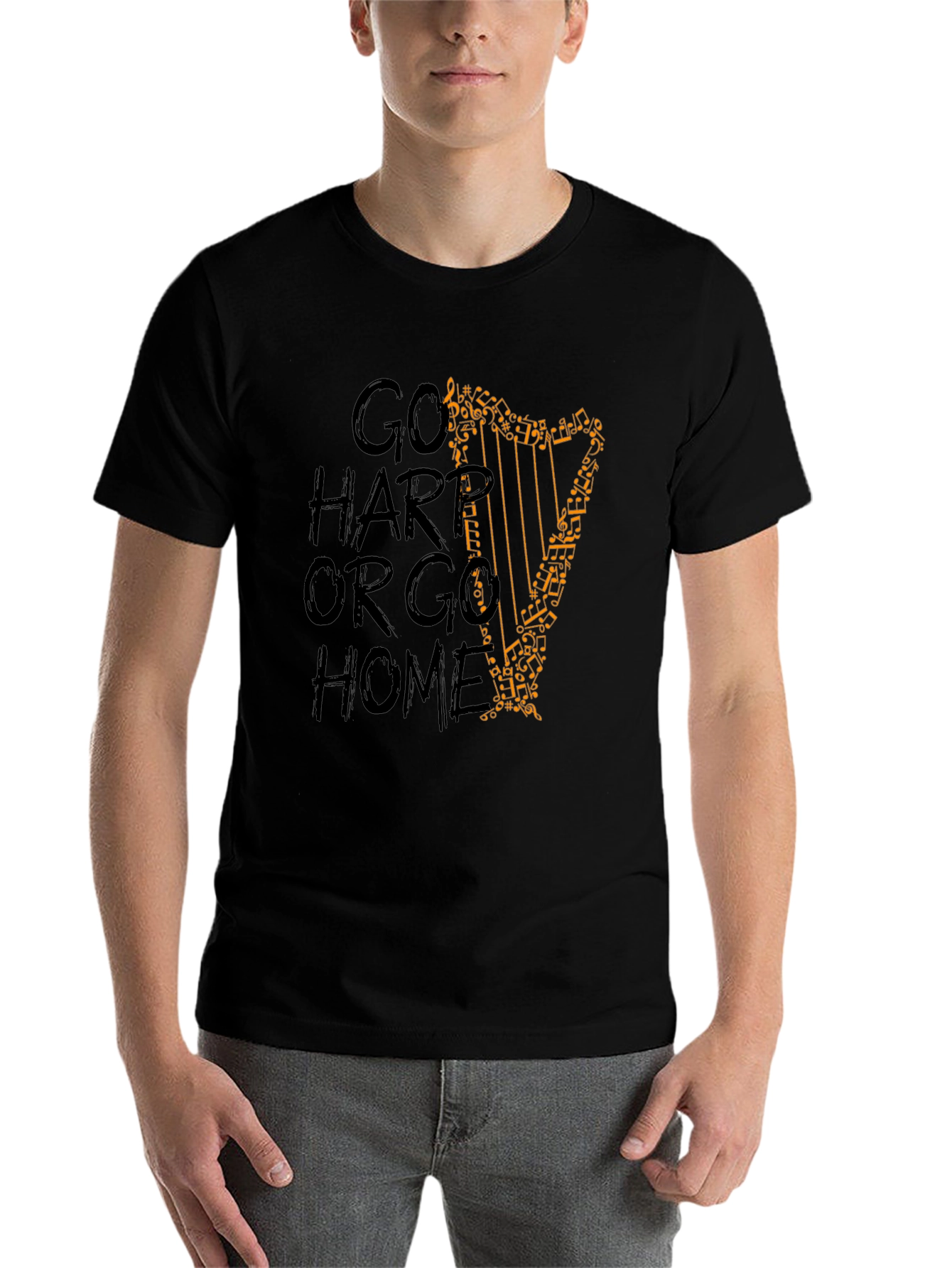 Black Go Harp Or Go Home Graphic Tee - Music Lover T-Shirt view 7
