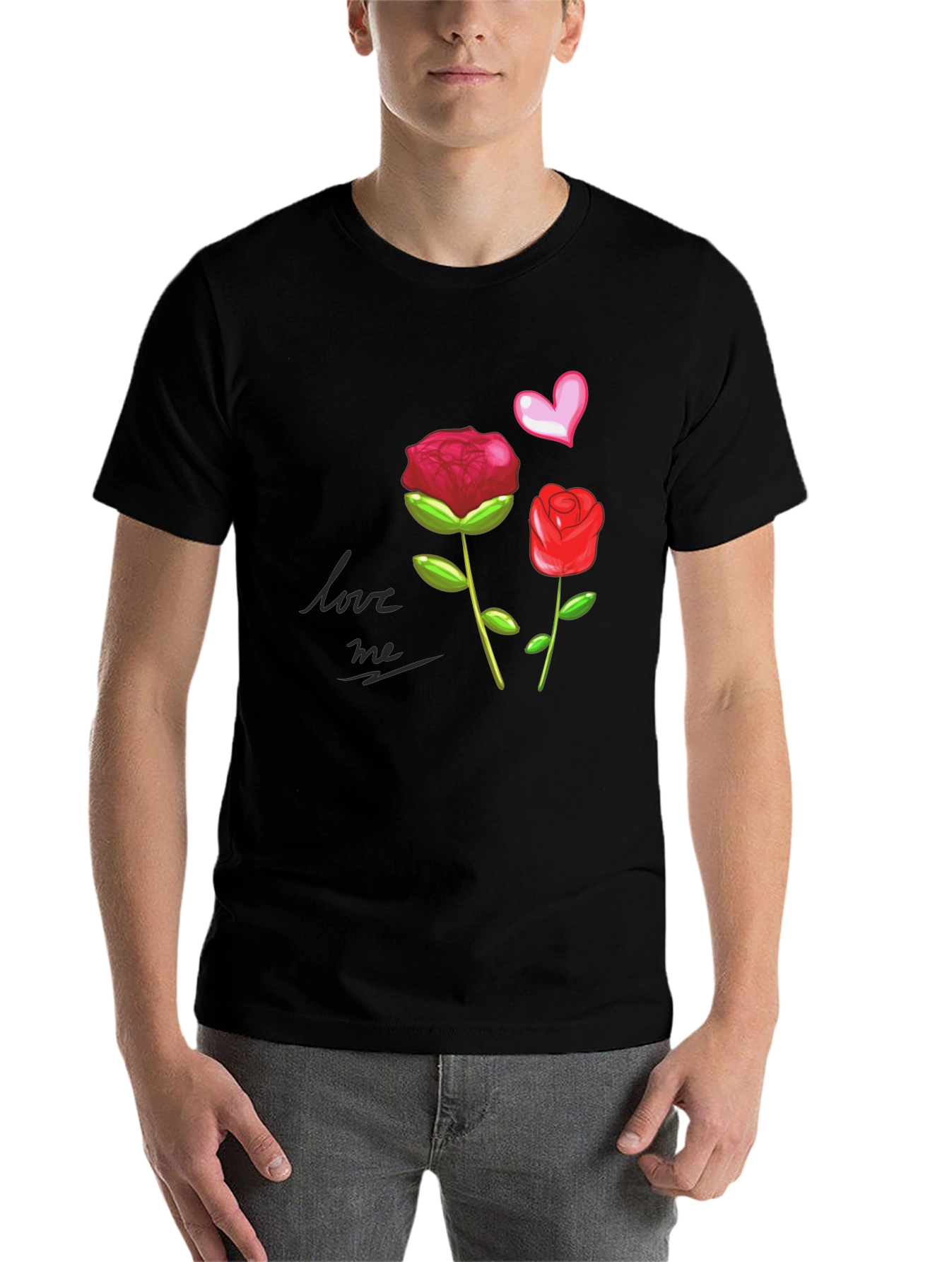 Black Love Me Roses Graphic Tee - Black view 7