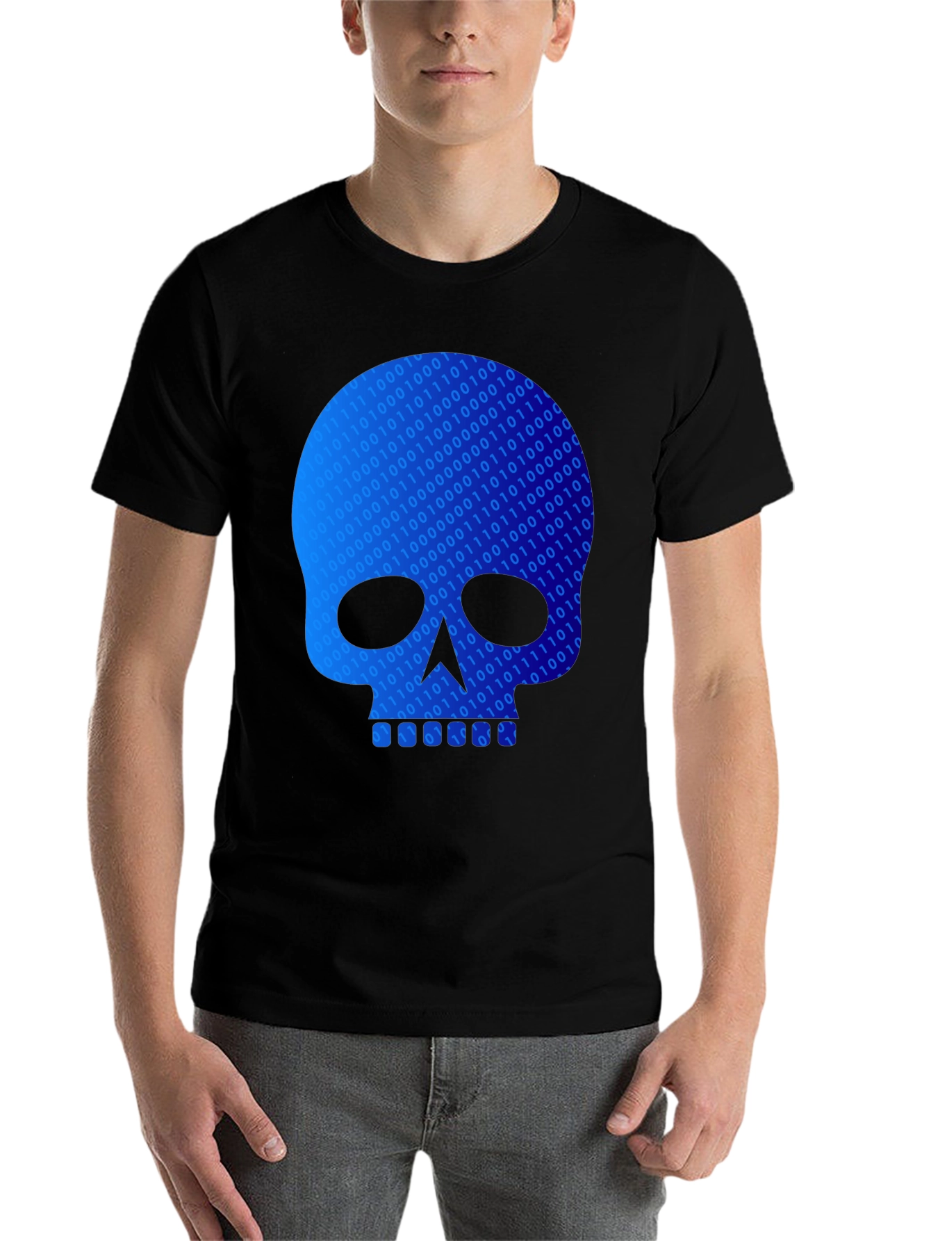 Black Binary Code Skull Graphic T-Shirt - Black view 7
