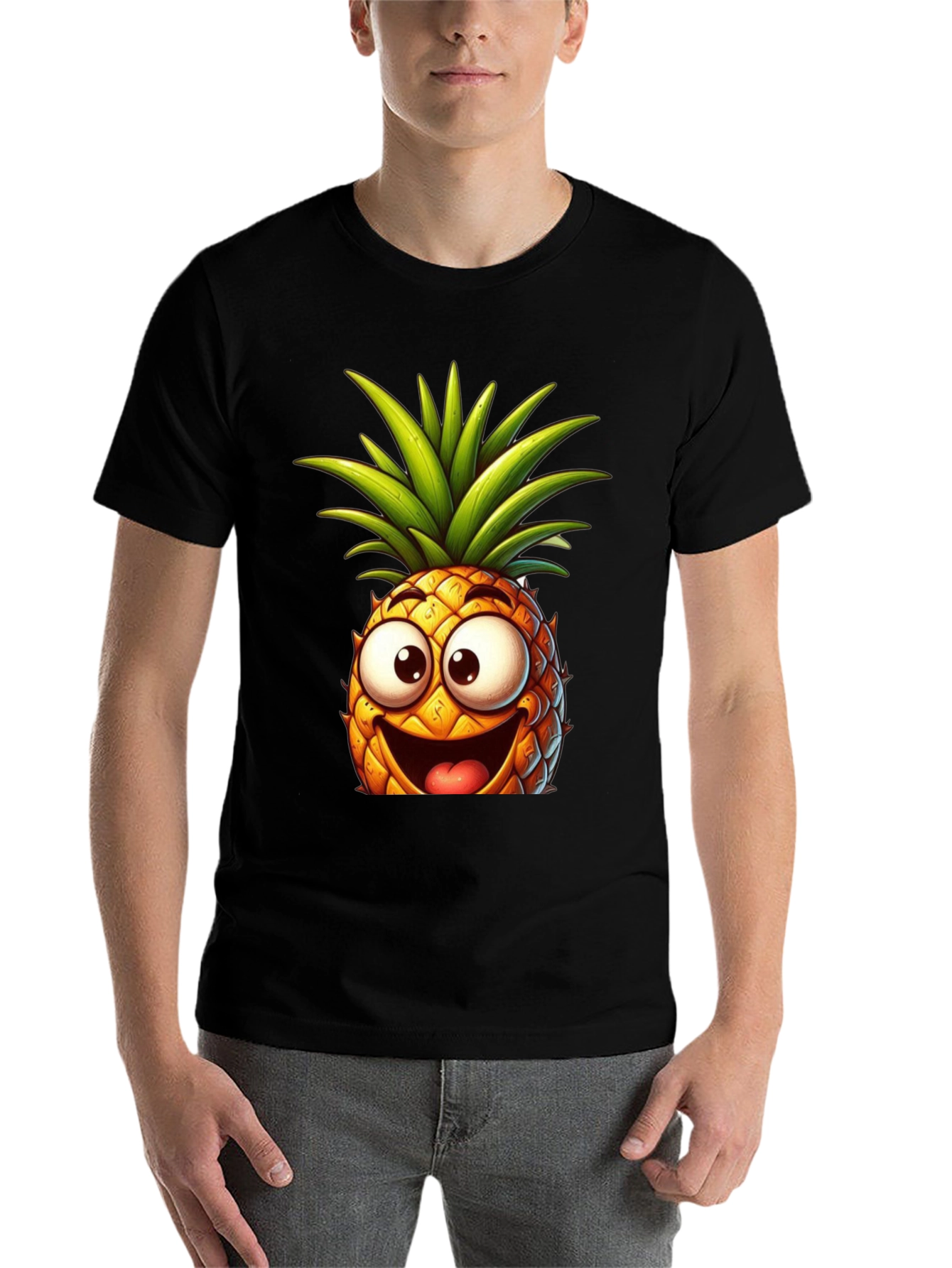 Black Funny Pineapple Graphic Tee - Black Cotton T-Shirt view 7