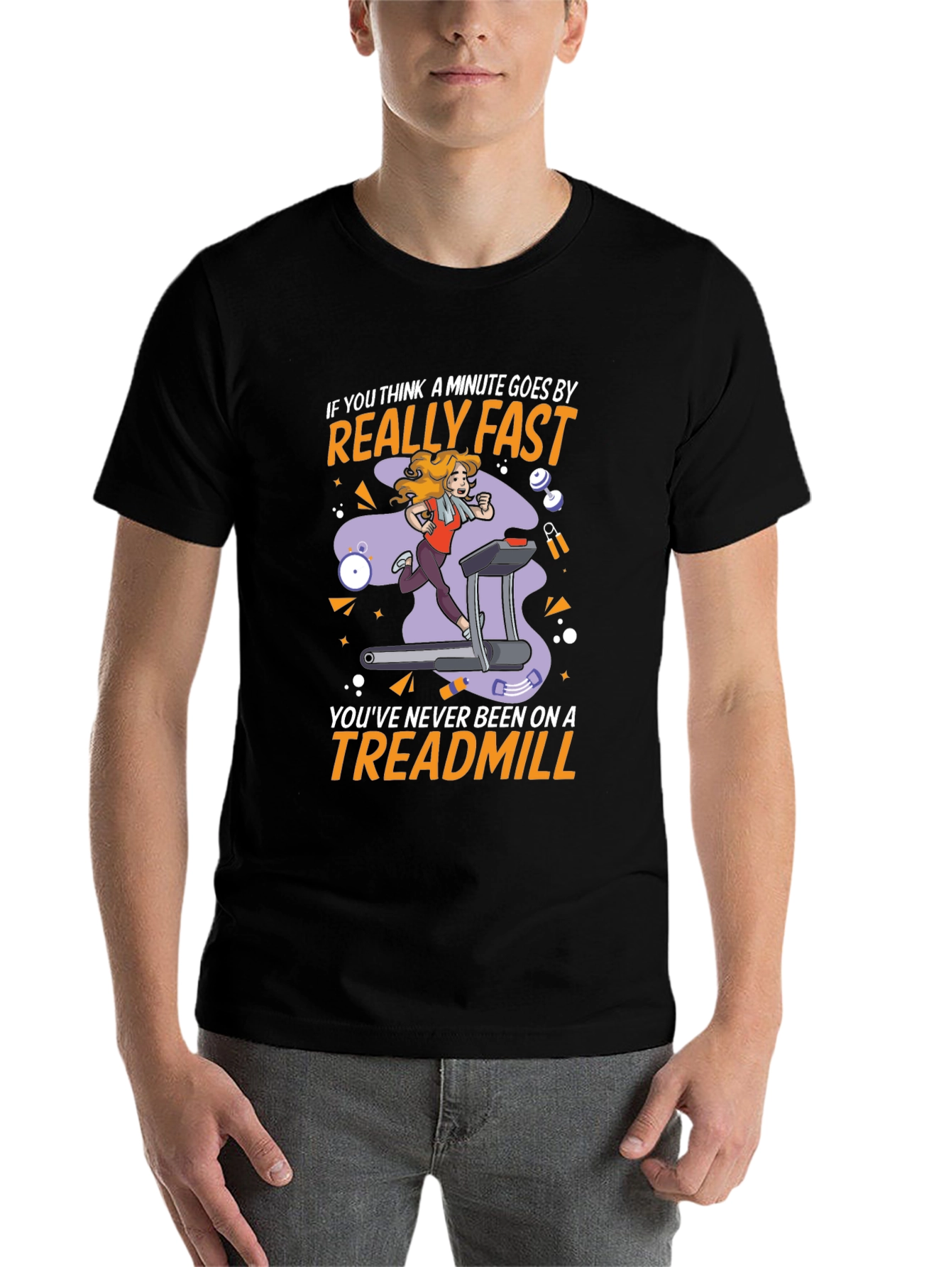 Black Funny Treadmill Workout T-Shirt - Time Flies view 7