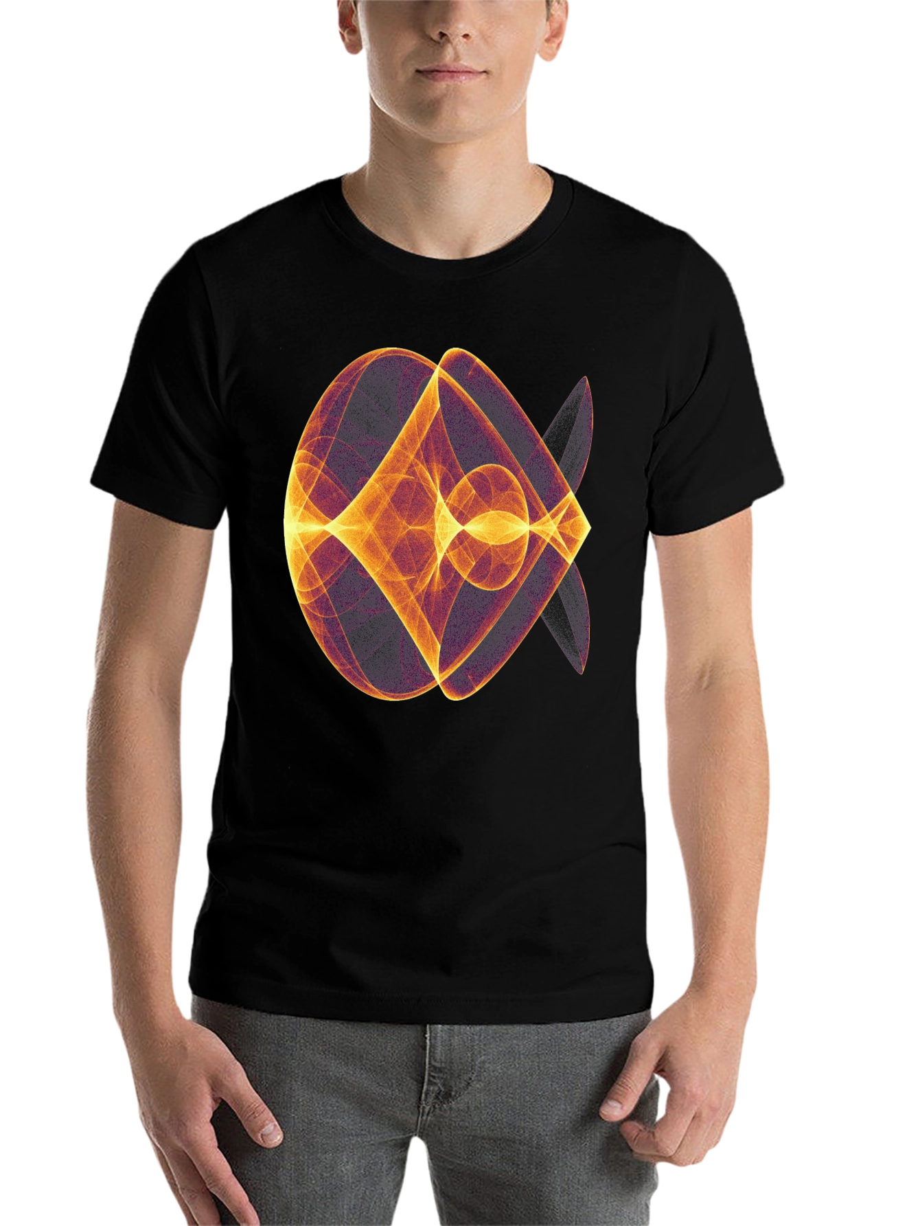 Black Abstract Geometric Graphic Print Black T-Shirt view 7