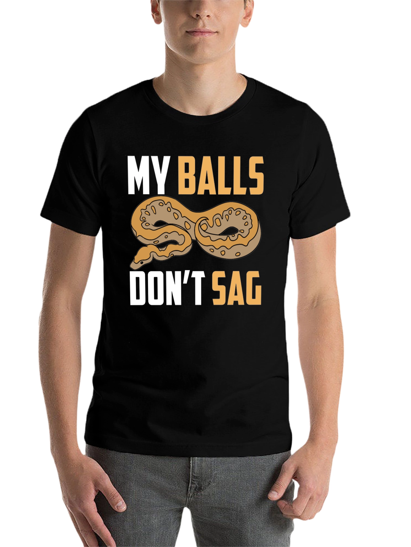 Black Funny "My Balls Don't Sag" Snake T-Shirt view 7