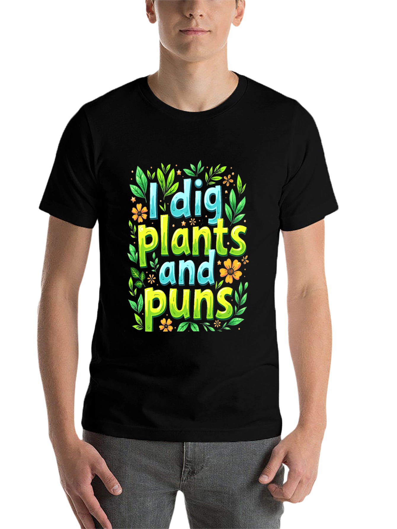 Black I Dig Plants and Puns Graphic T-Shirt view 7
