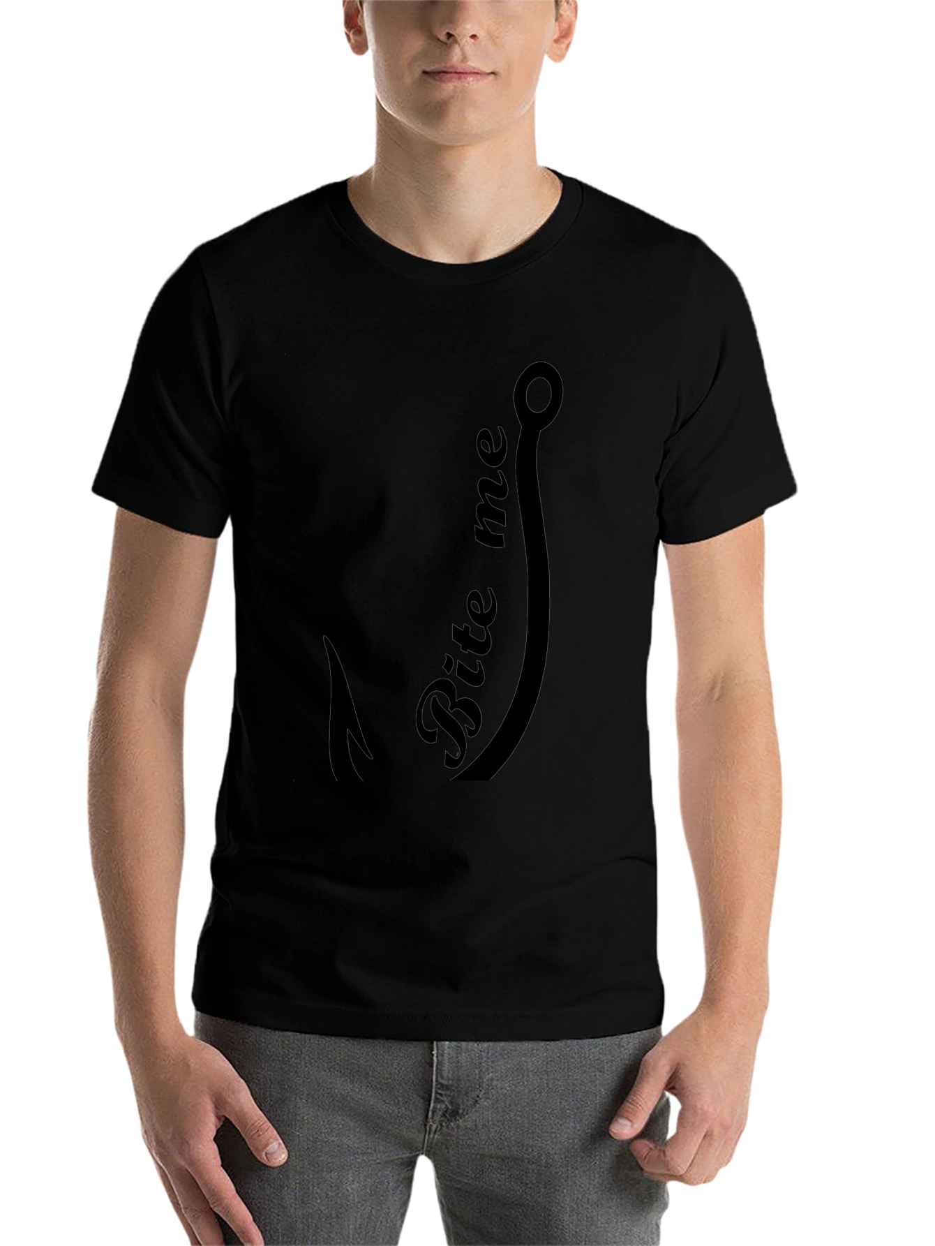 Black Bite Me Fishing Hook Graphic Tee - Black view 7