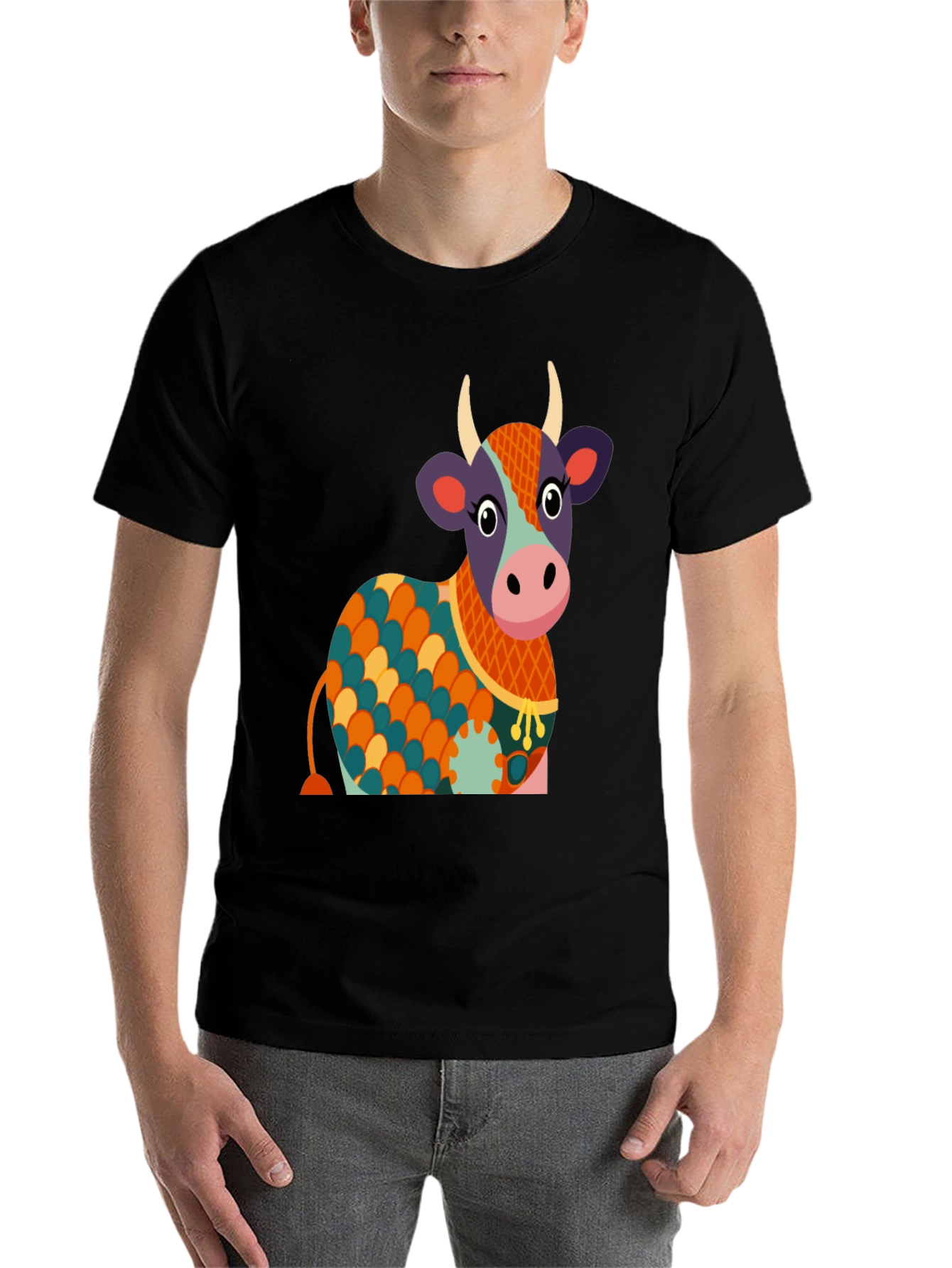 Black Cow Graphic Tee - Whimsical Print Shirt view 7