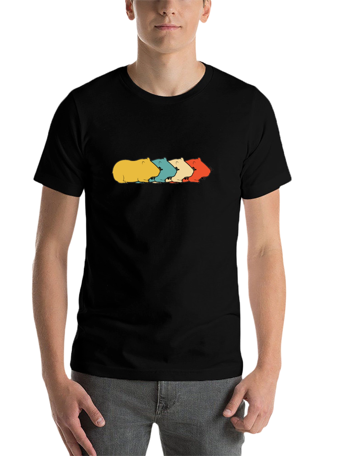 Black Capybara Retro T-Shirt - Cool Rodent Tee view 7