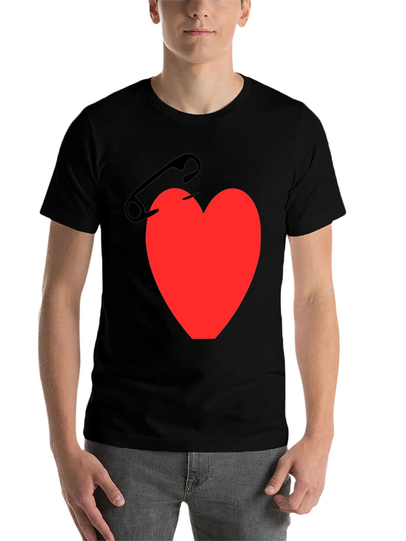 Black Heart & Safety Pin Graphic T-Shirt - Black view 7