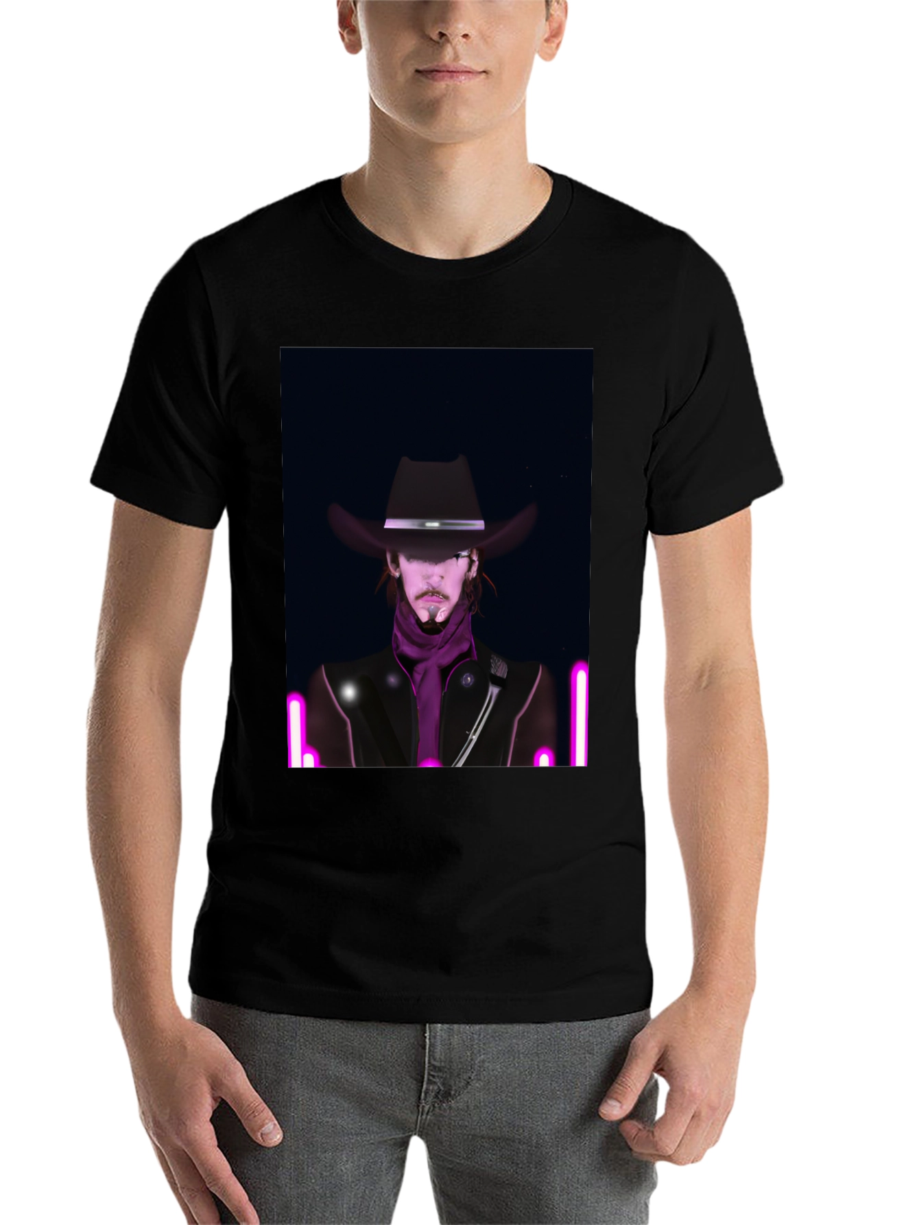 Black Neon Cowboy T-Shirt - Unique Graphic Tee view 7