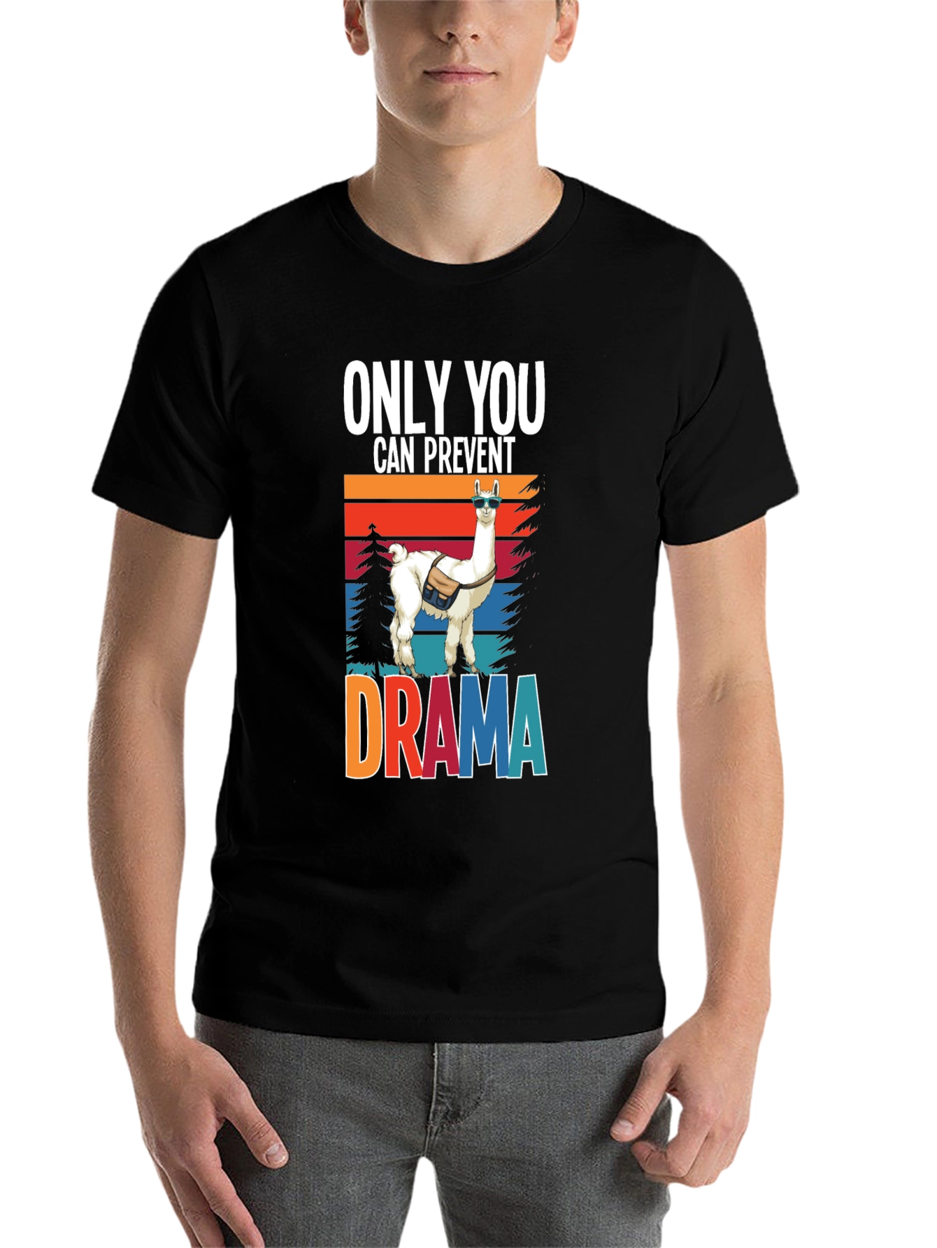 Black Only You Can Prevent Drama Llama Graphic Tee view 7