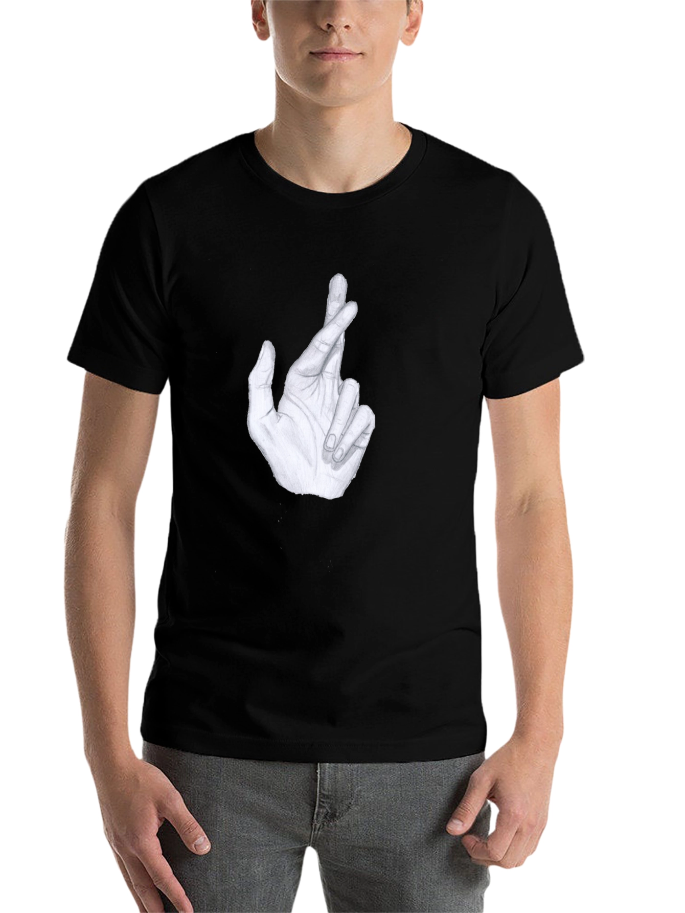 Black Crossed Fingers Graphic Tee - Stylish Men's Black T-Shirt view 7