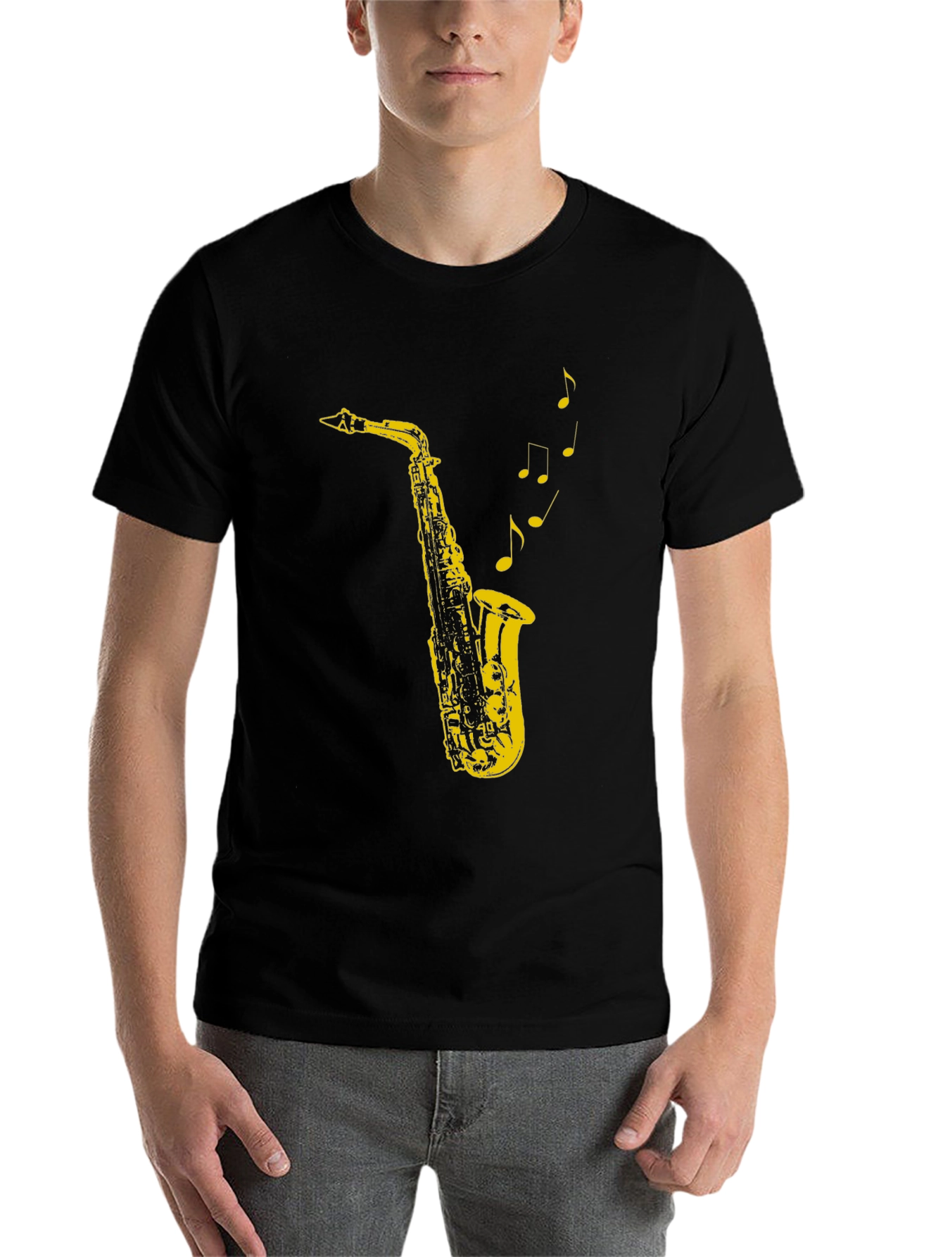 Black Cool Saxophone Music T-Shirt view 7