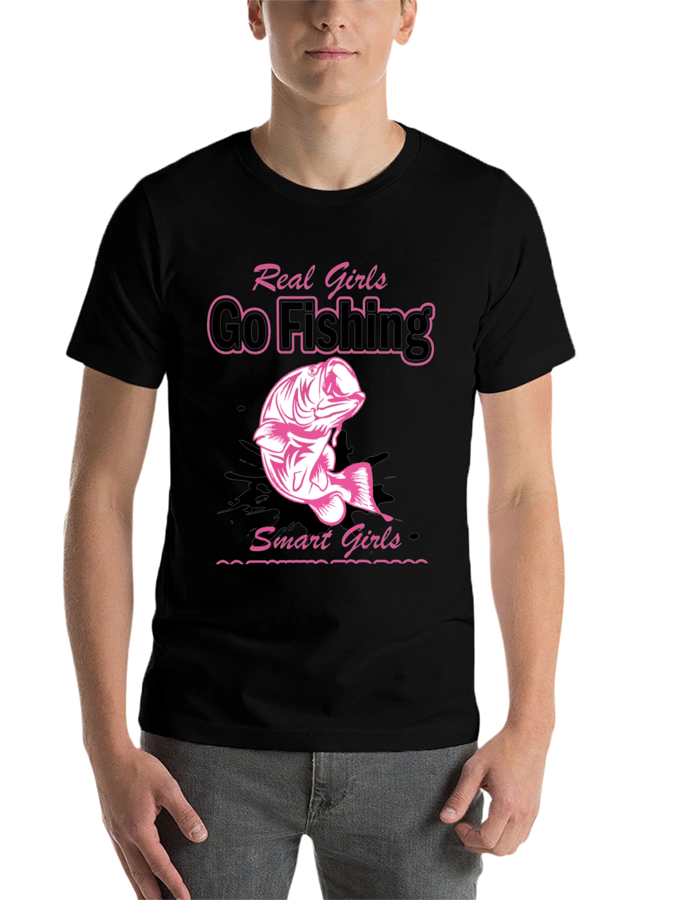 Real Girls Go Fishing Black Graphic Tee - 7