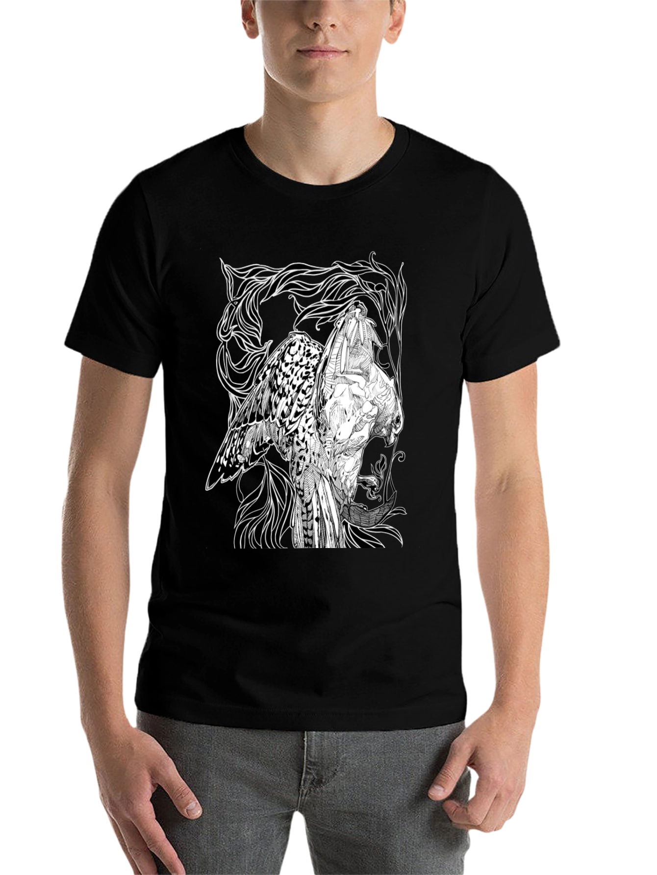 Black Graphic Owl T-Shirt - Black Cotton Tee view 7