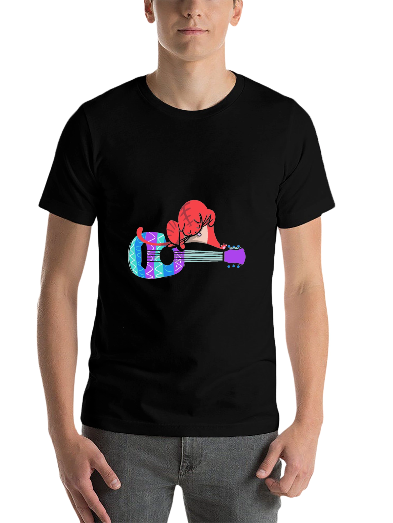 Black Cat Nap Ukulele T-Shirt - Music Lover Tee view 7