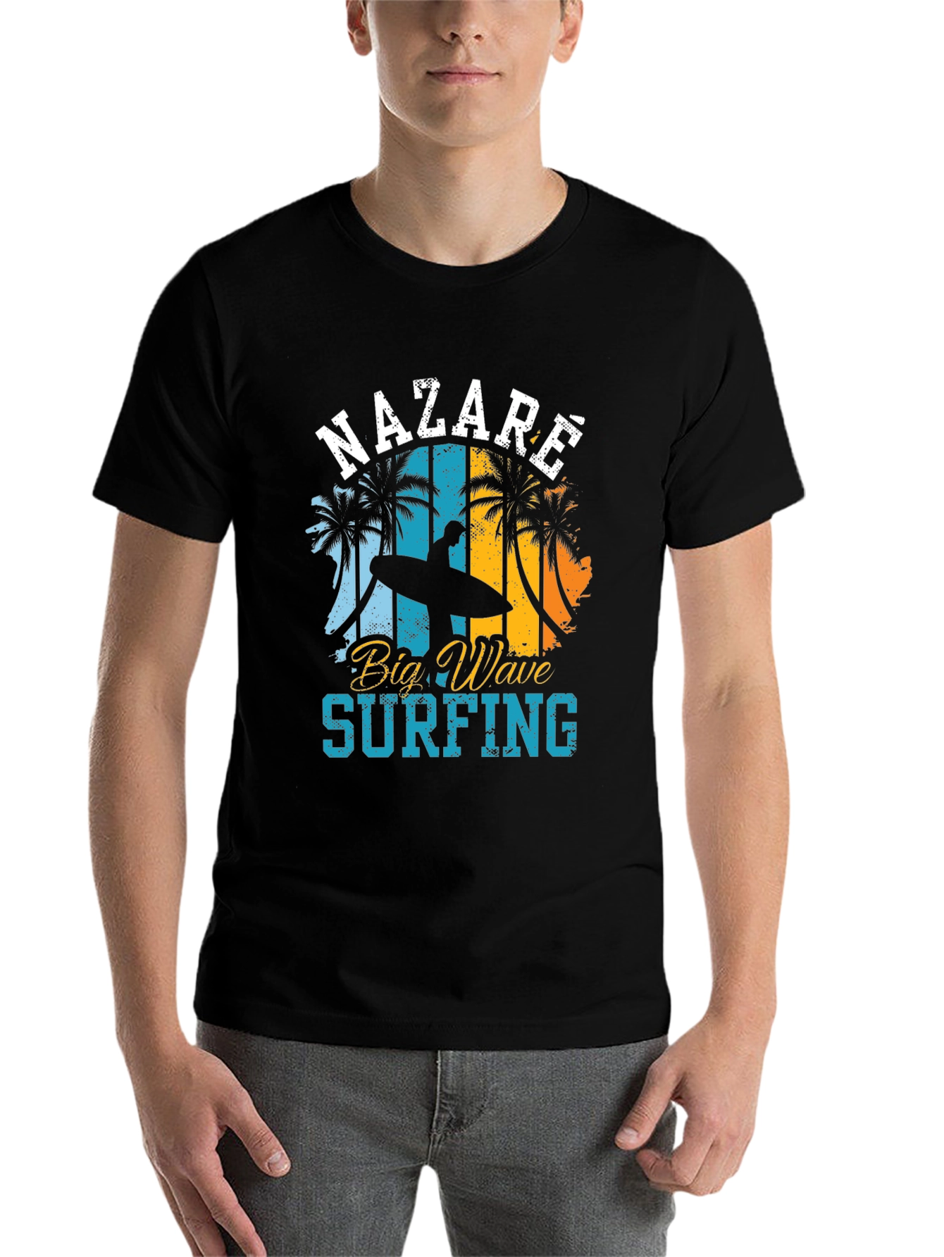 Black Nazare Big Wave Surfing Tee view 7