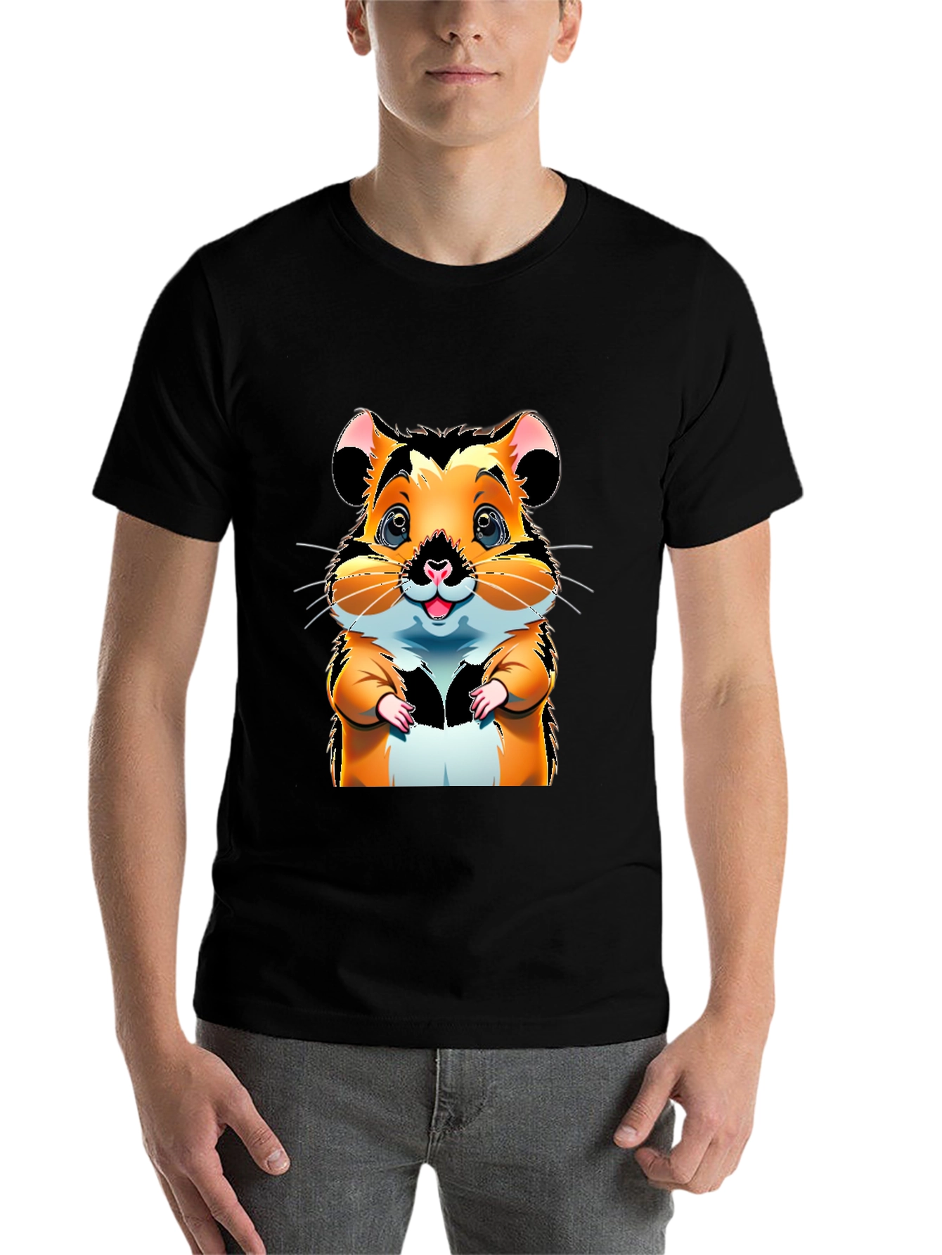 Black Cute Hamster Cartoon Graphic Tee view 7