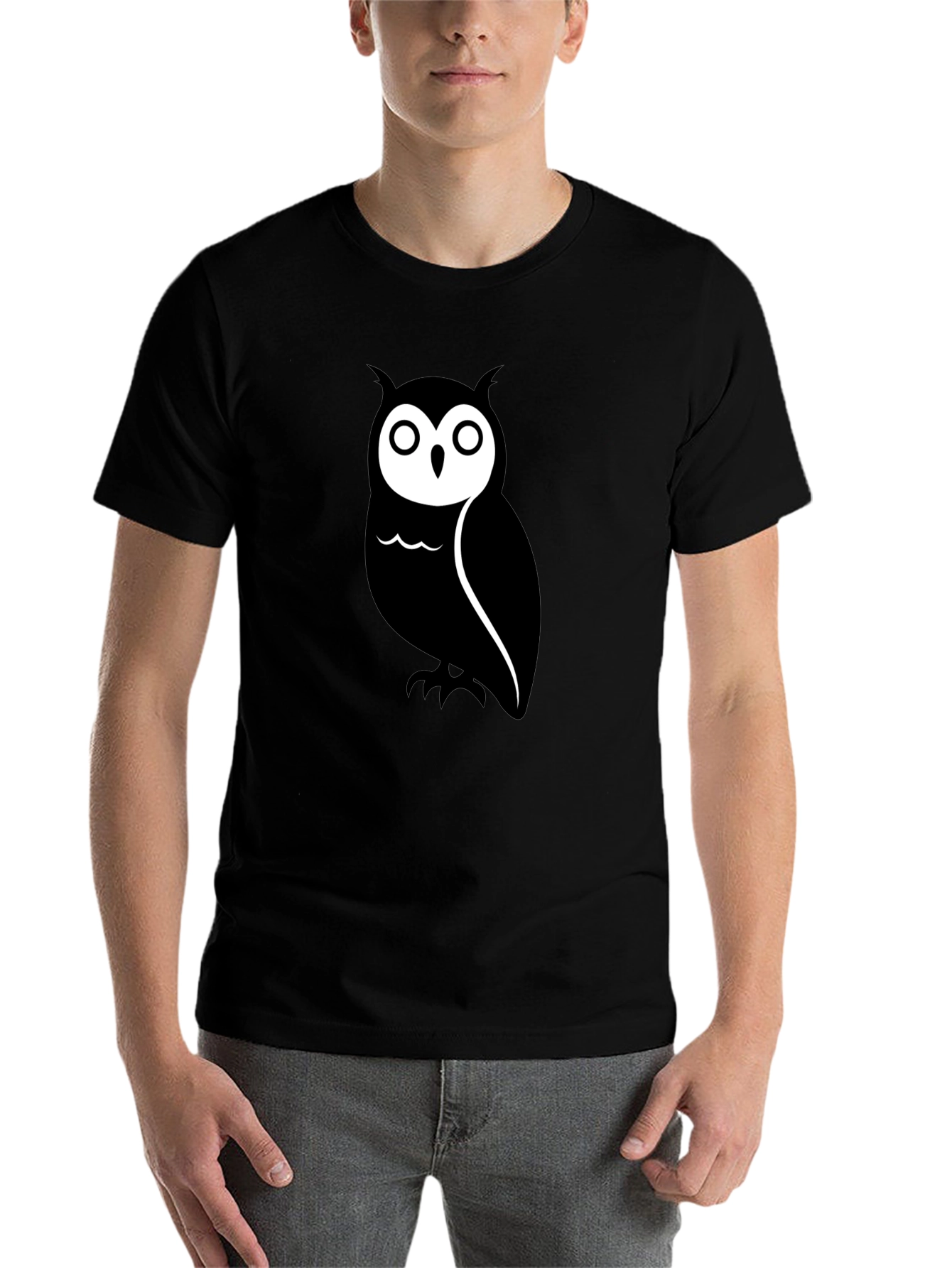 Black Men's Black Owl Graphic Tee - Casual Short Sleeve Shirt view 7