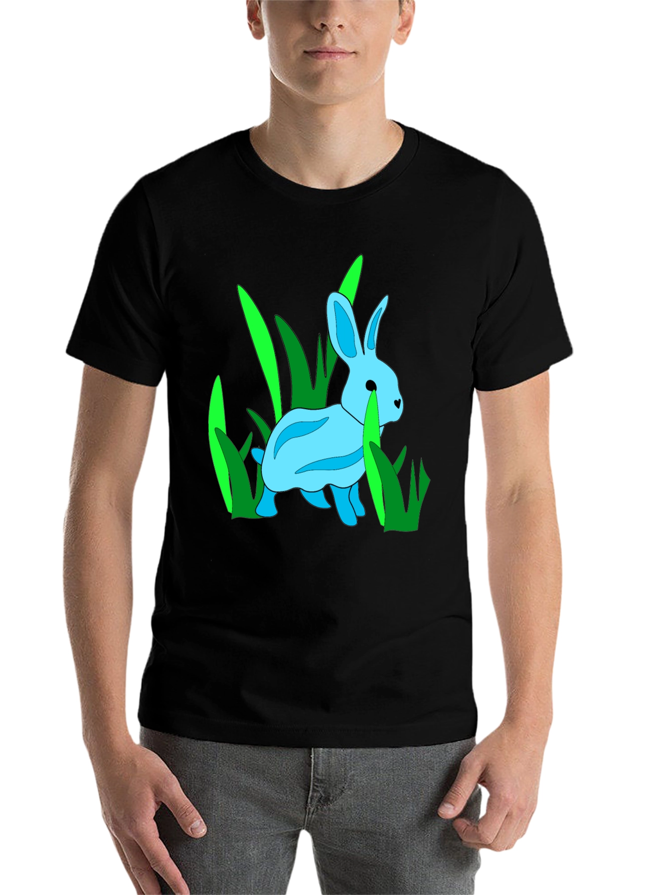 Black Rabbit in Grass Graphic Tee - Black Cotton Blend T-Shirt view 7