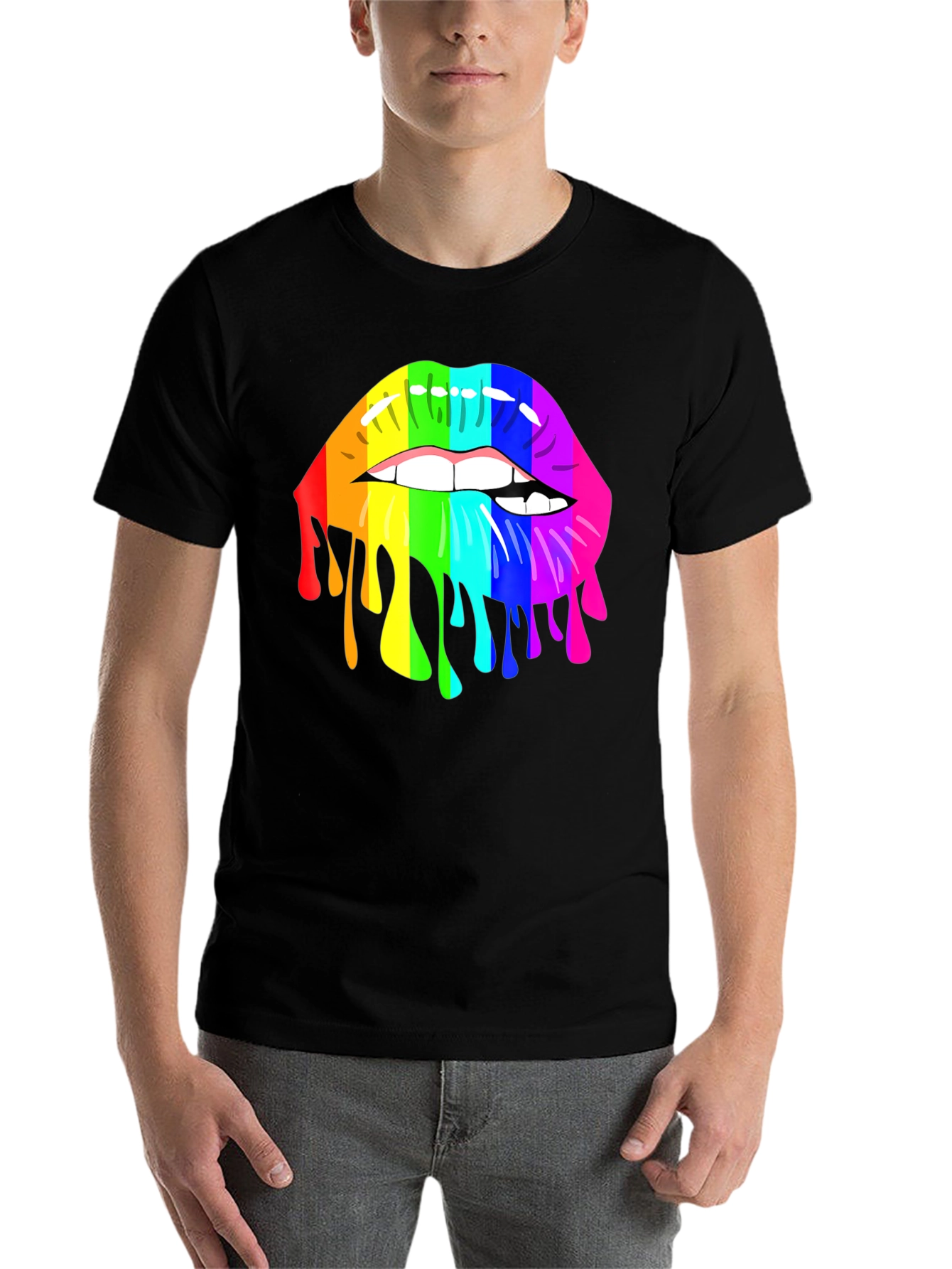 Black Rainbow Lips Graphic T-Shirt - Unisex Black Tee view 7