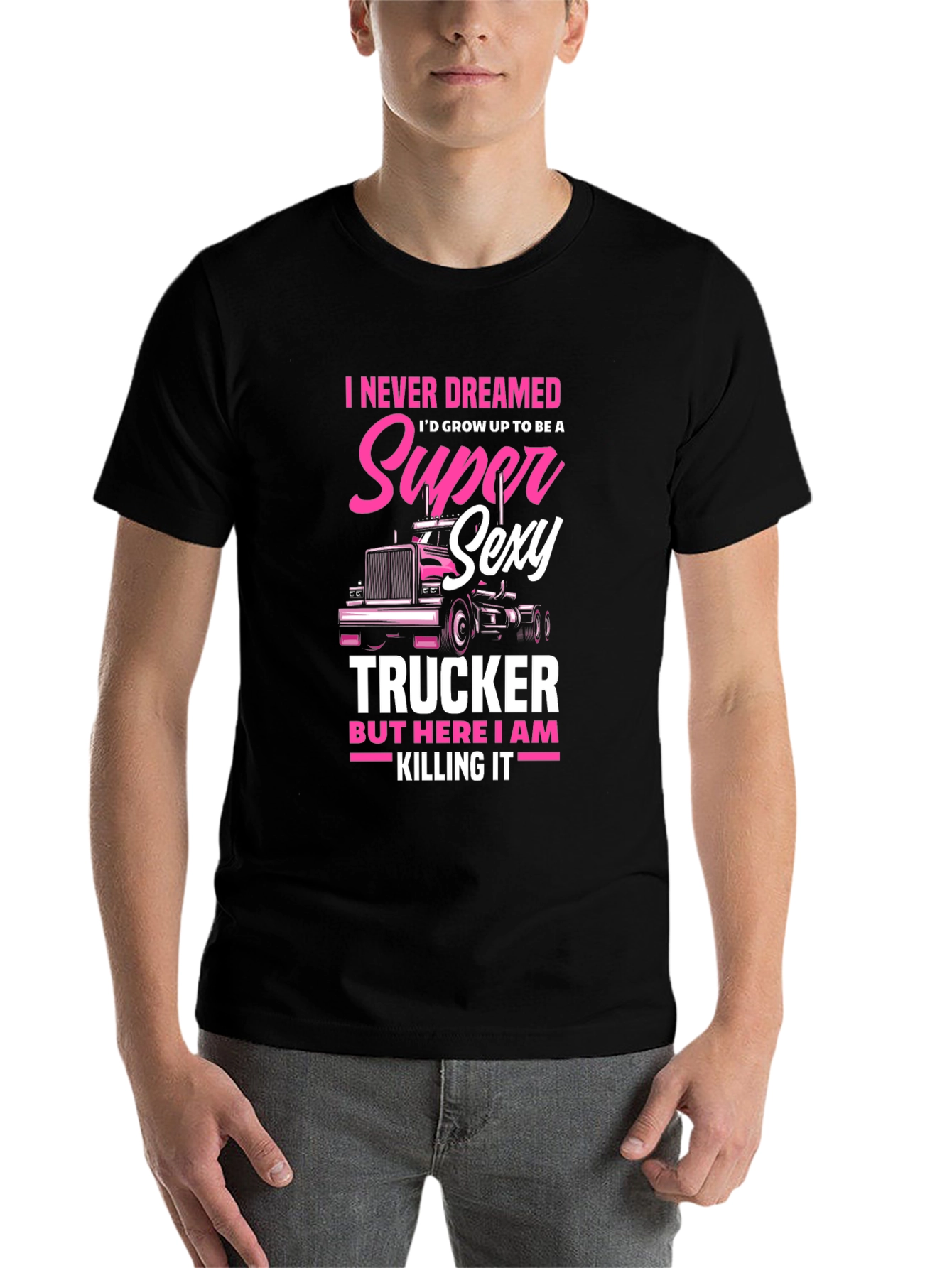 Black Super Sexy Trucker T-Shirt - Novelty Tee view 7