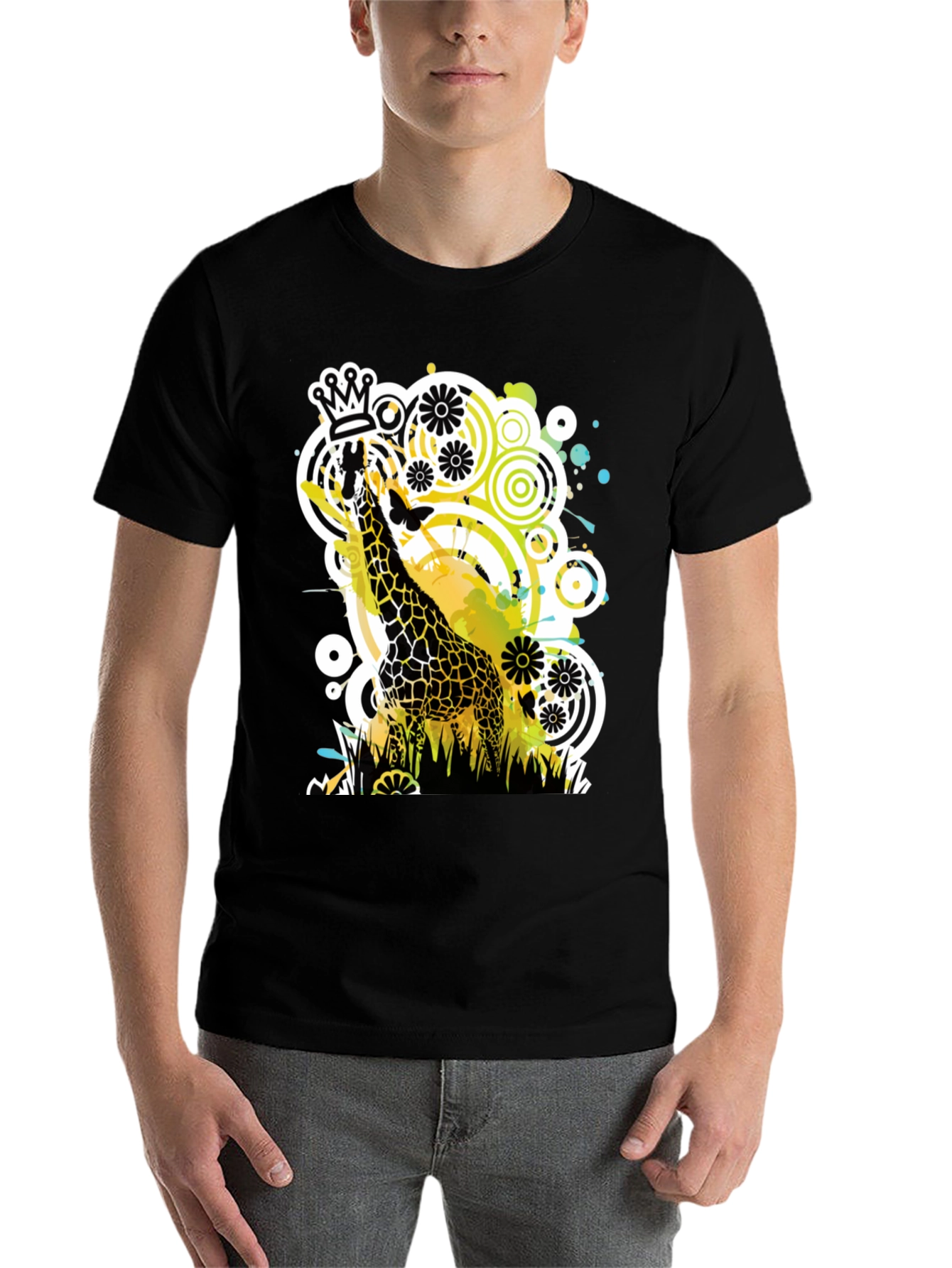 Black Crowned Giraffe Graphic Tee - Modern Art Shirt view 7