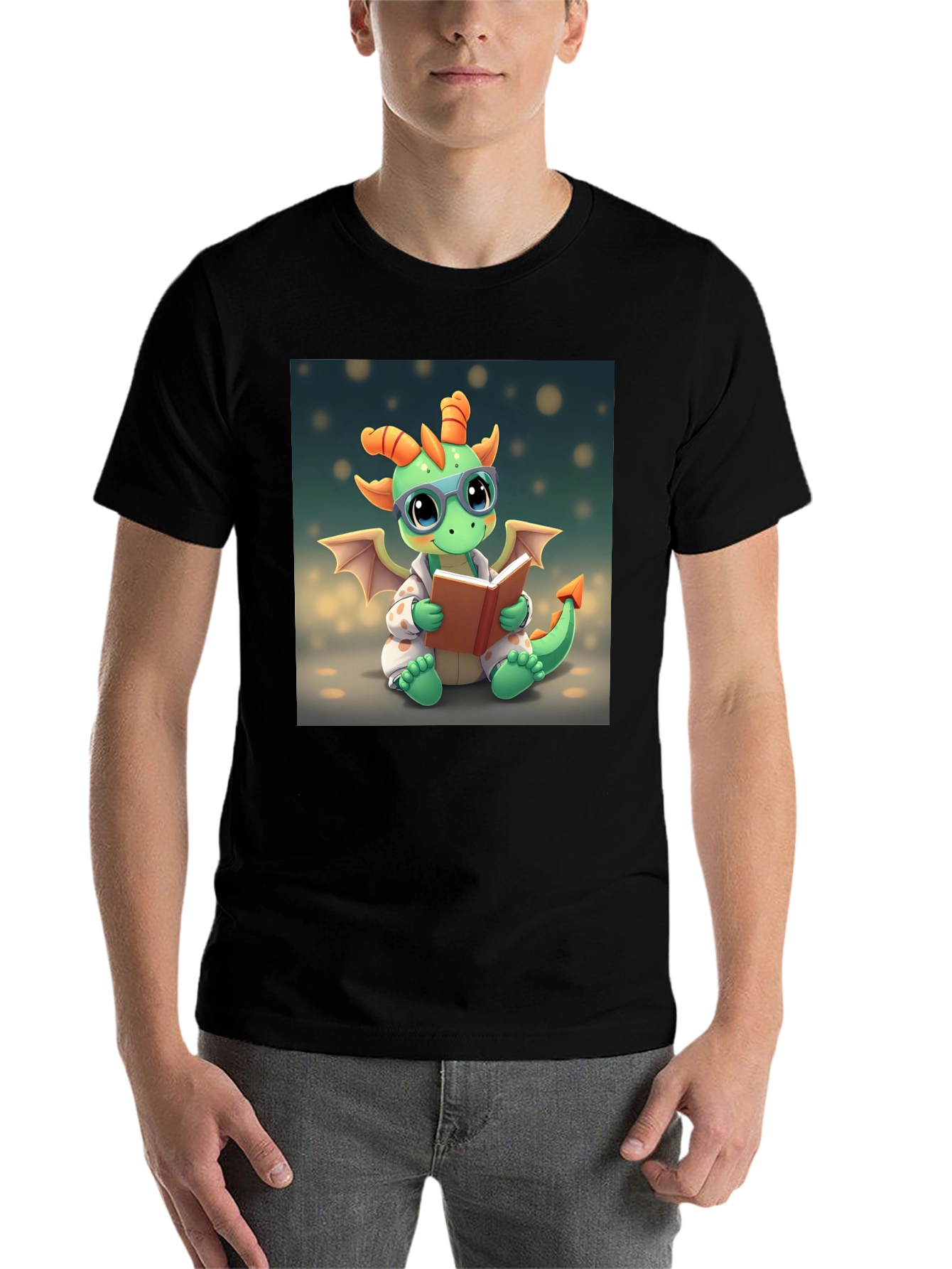 Black Cute Dragon Reading Book Graphic Tee view 7