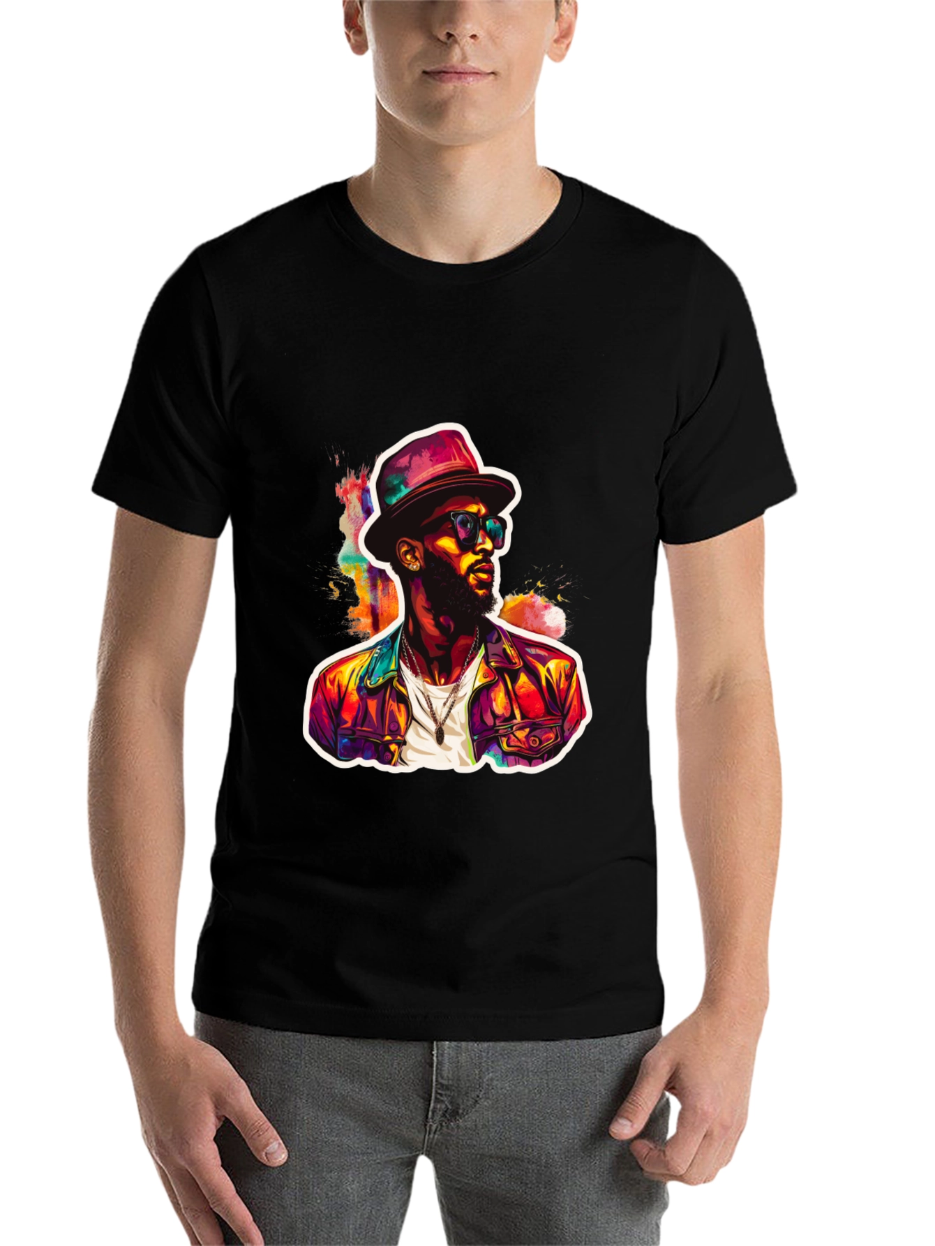 Black Cool Man Portrait Graphic Tee view 7