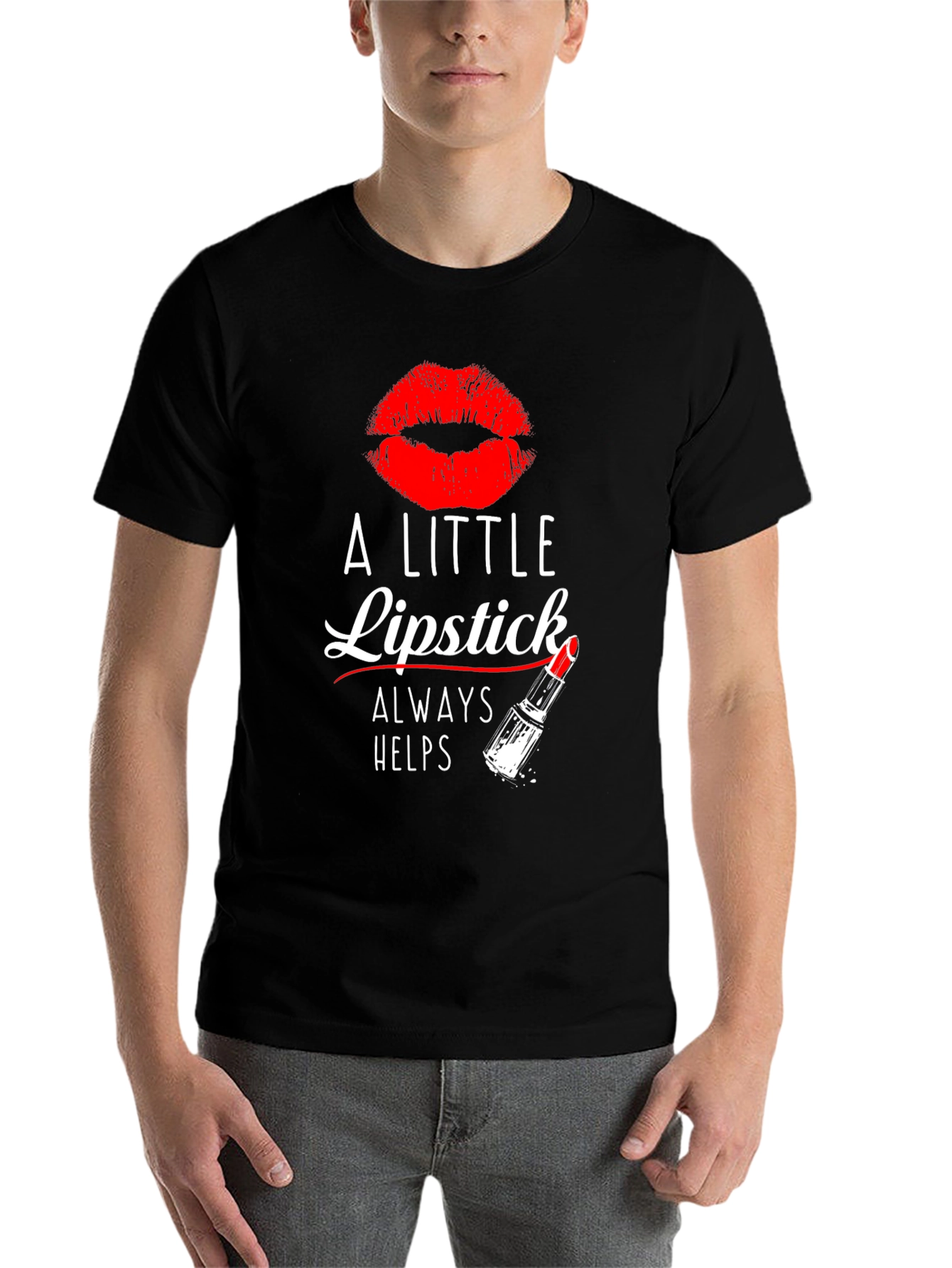 Black A Little Lipstick Always Helps T-Shirt view 7