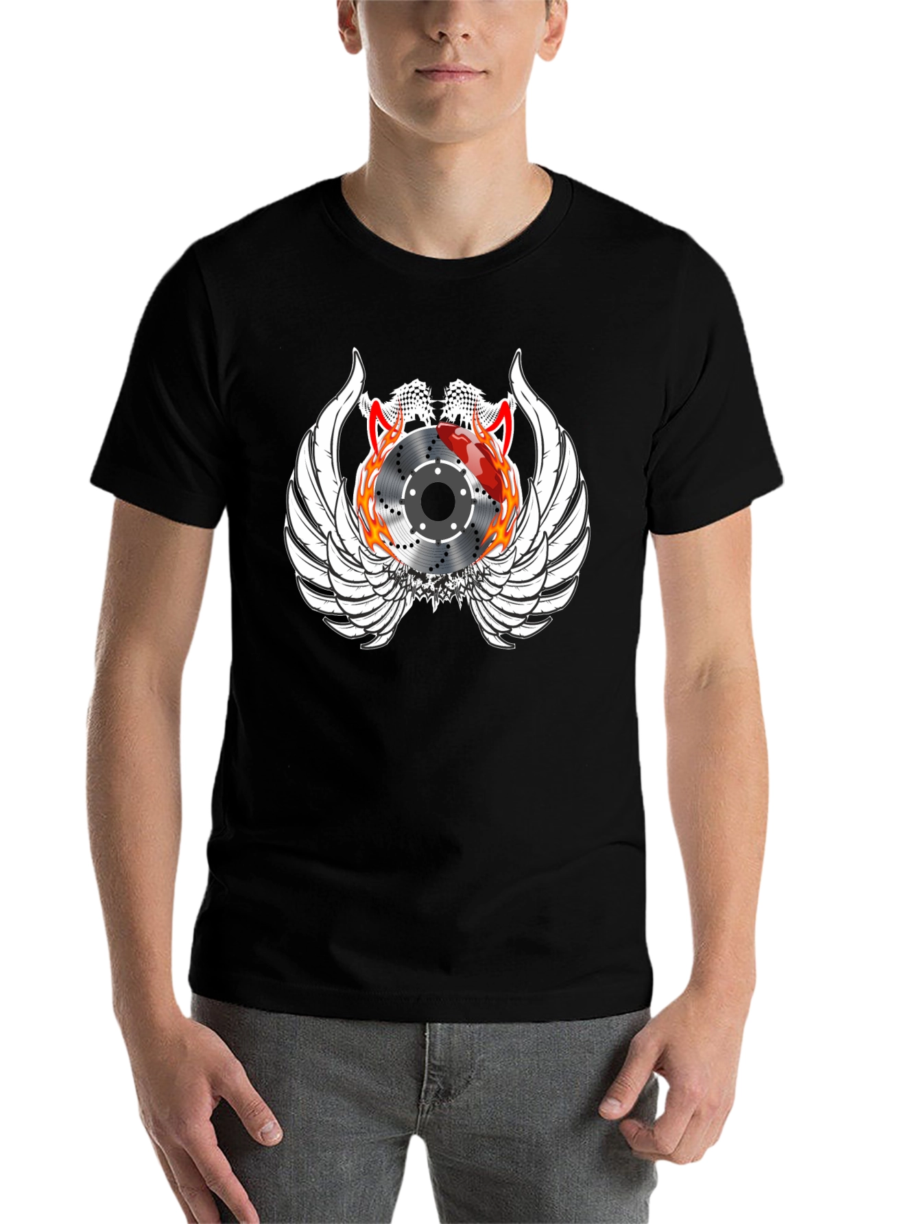 Black Racing Brake Disc Winged Graphic Tee view 7