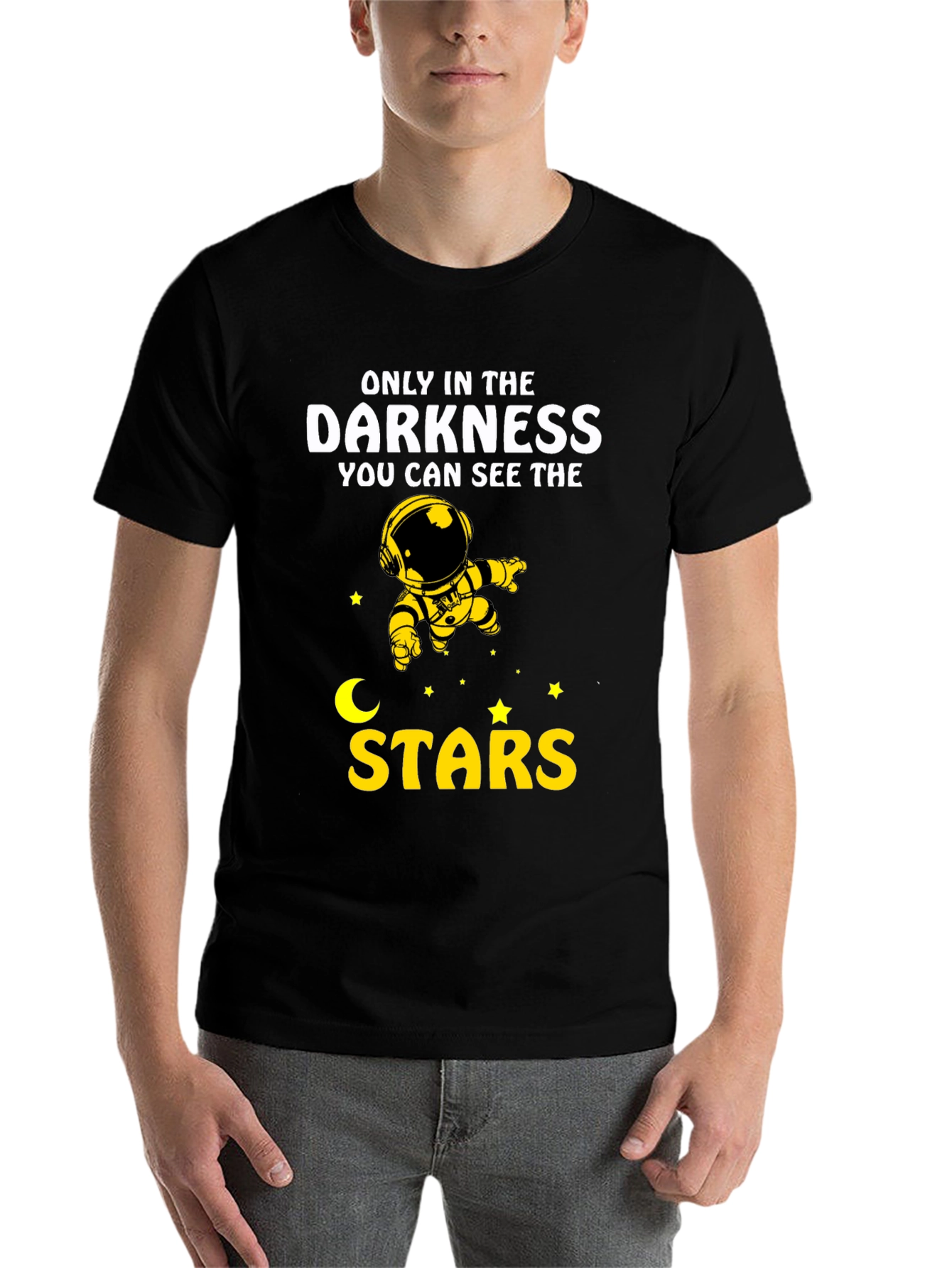 Black Darkness Stars Graphic T-Shirt - Astronaut Design view 7